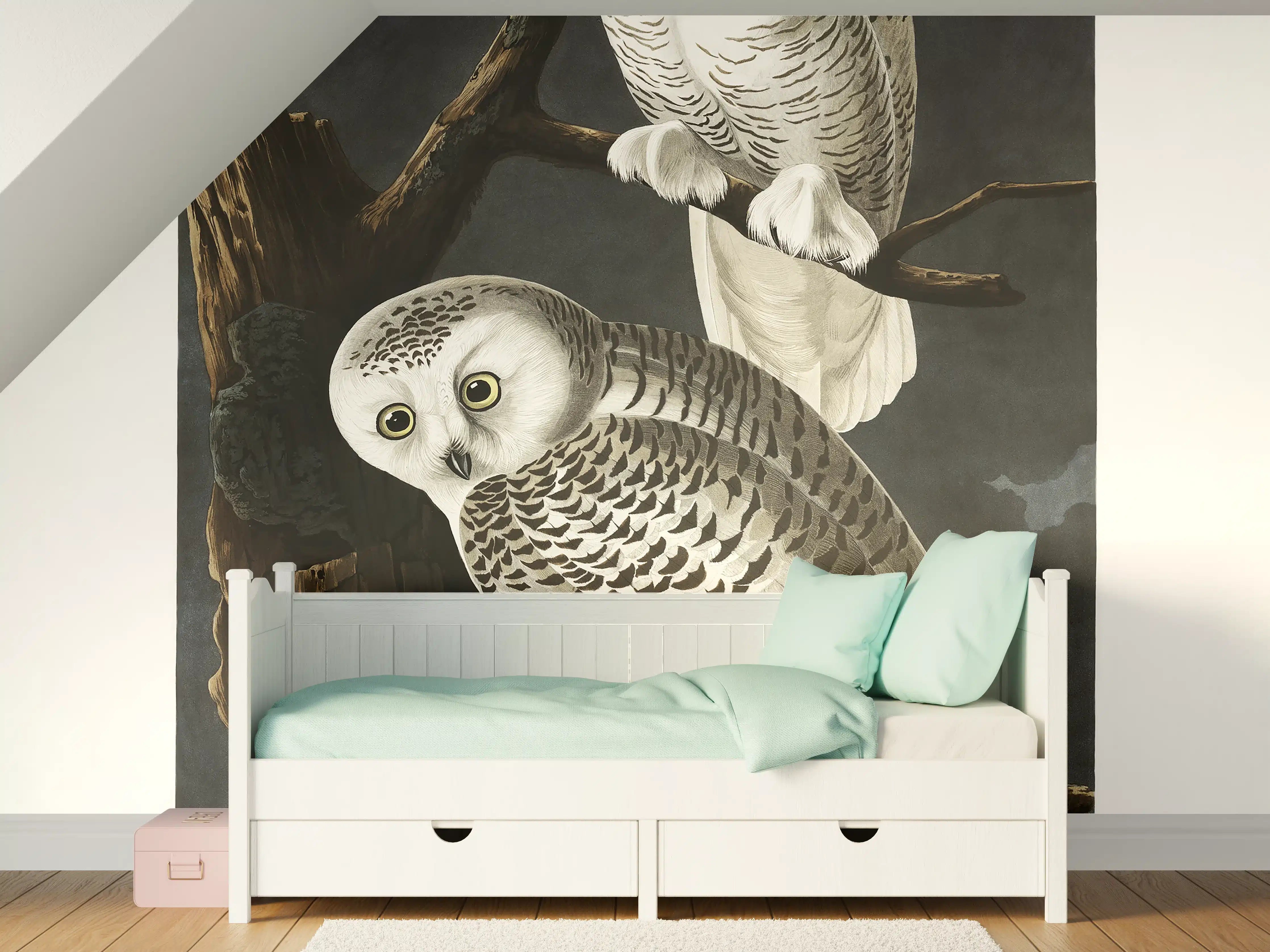 Kinderzimmer Wandgestaltung - Schneeweiße Eulen - John James Audubon