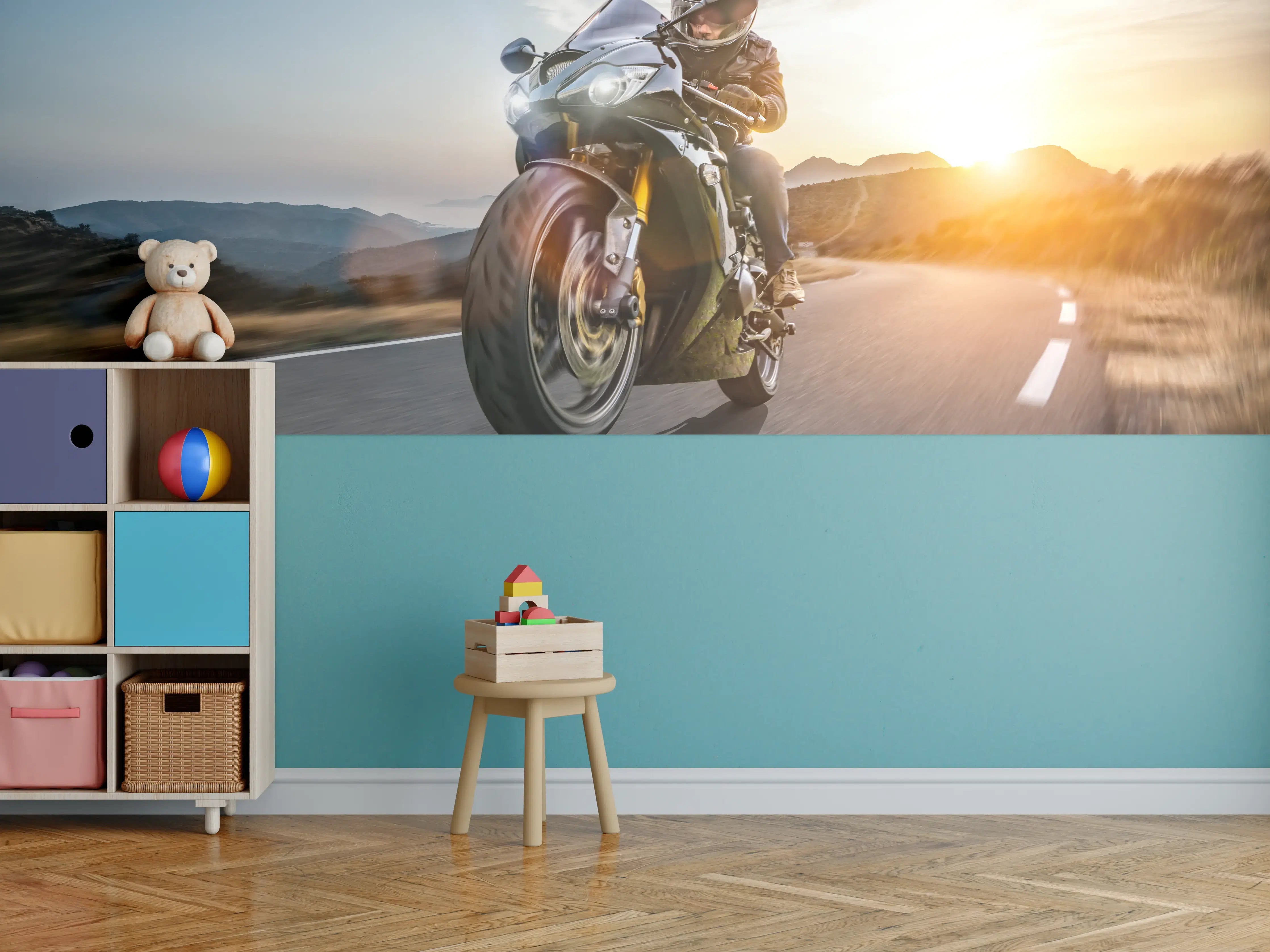 Kinderzimmer Wandgestaltung - Schnelles Motorrad auf der Küstenstraße