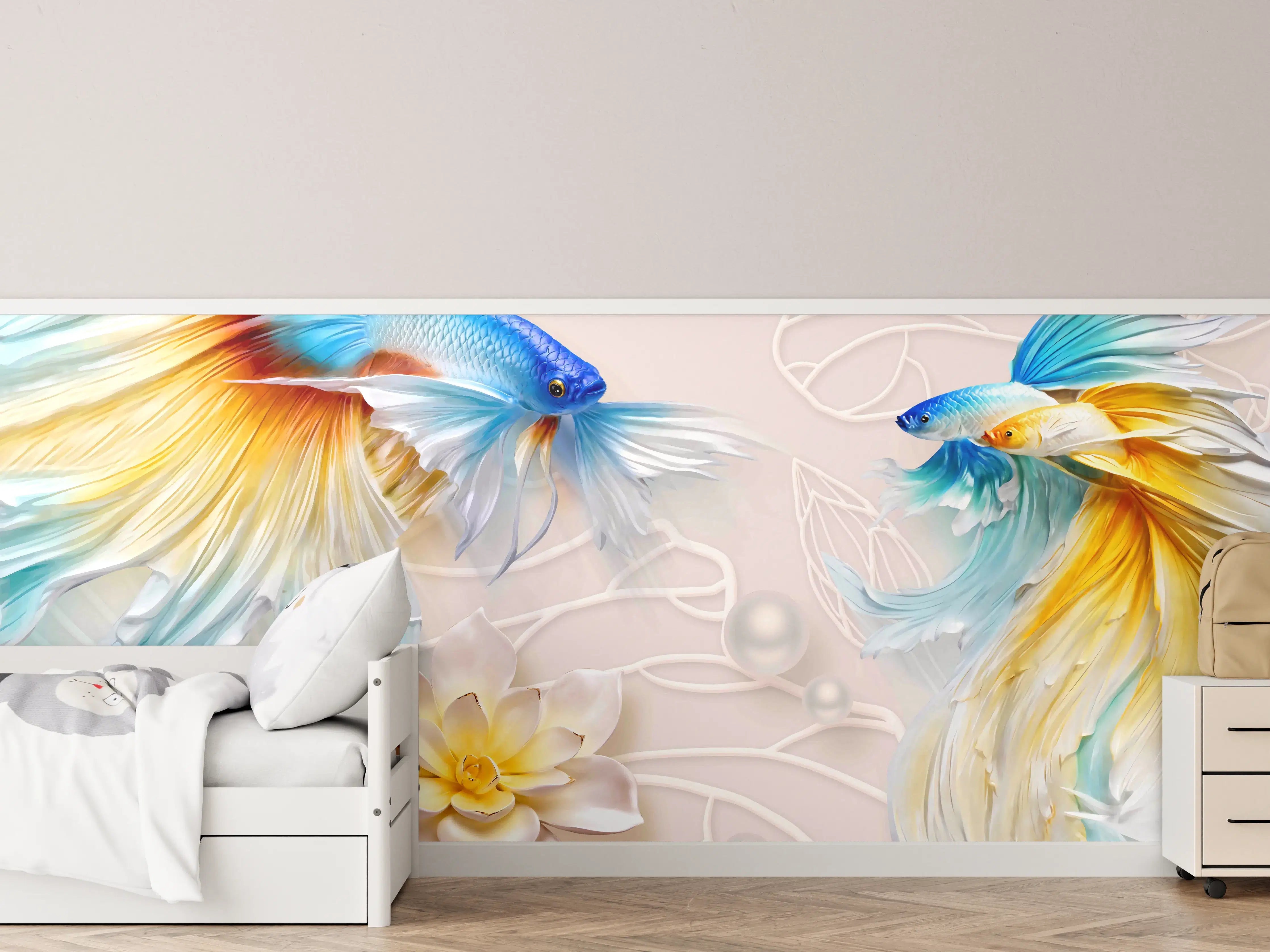 Kinderzimmer Wandgestaltung - Schöne Fische auf Rosa Hintergrund