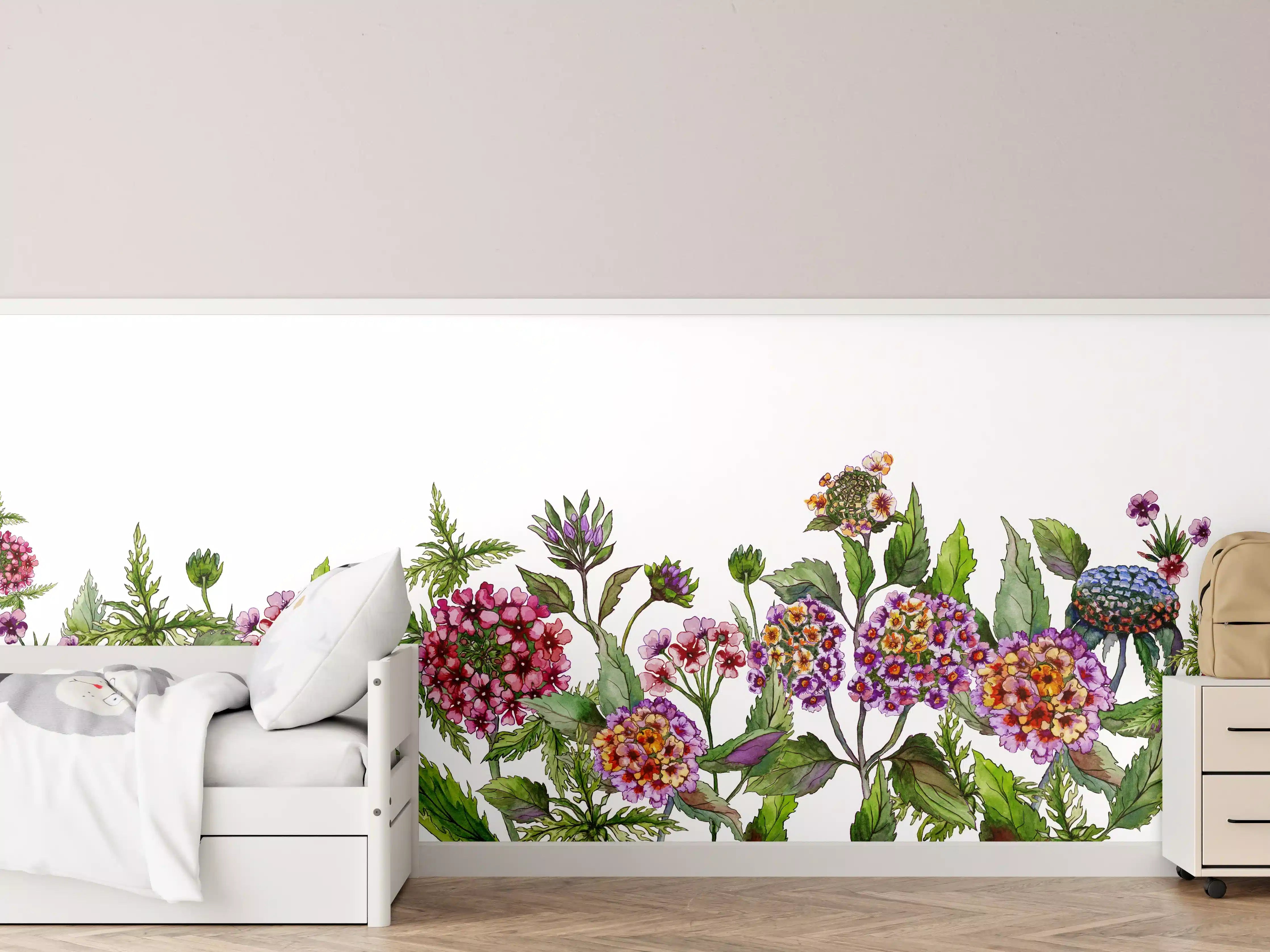 Kinderzimmer Wandgestaltung - Schöne Lantana-Blüten mit grünem Blätter