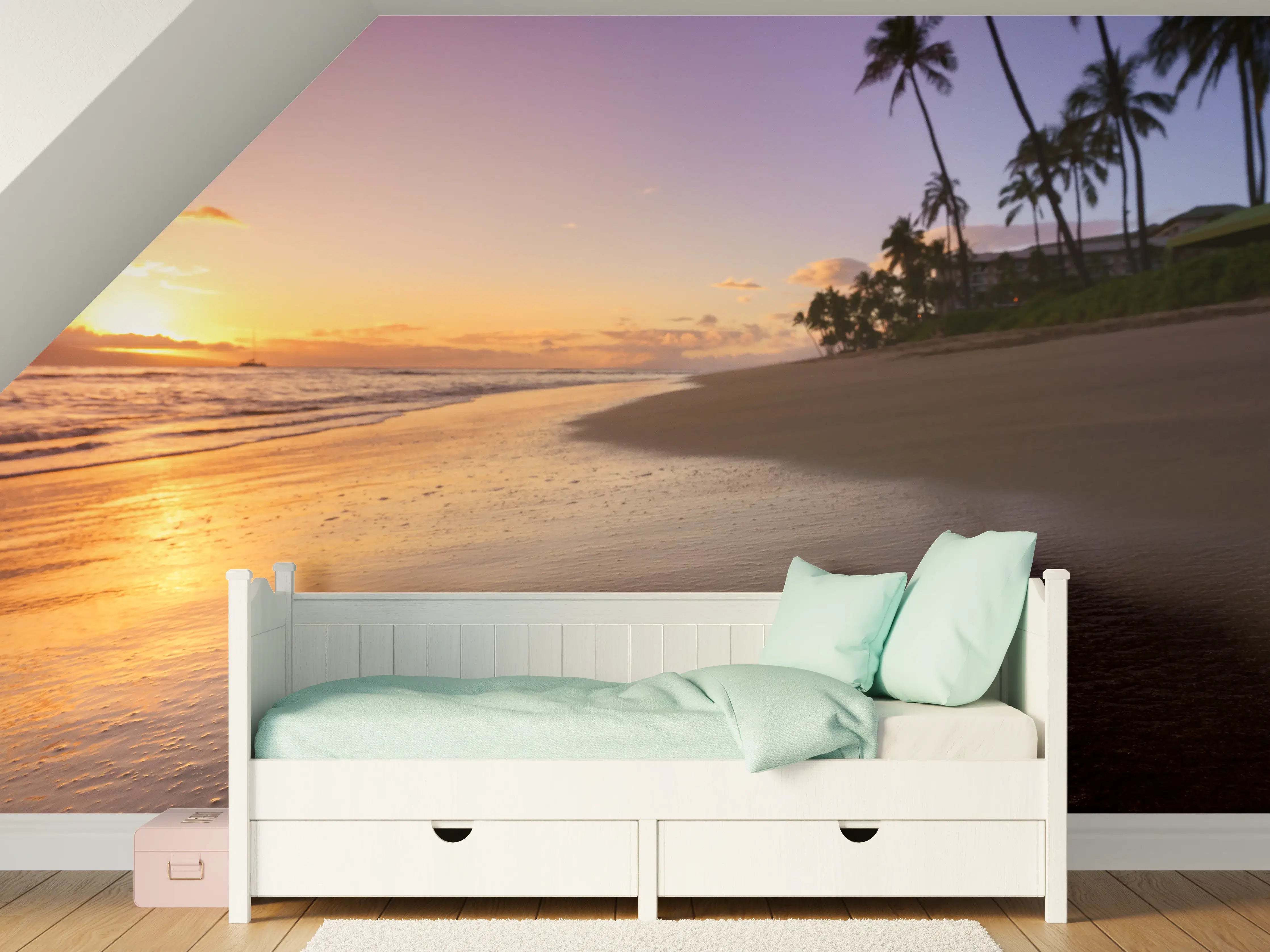 Kinderzimmer Wandgestaltung - Schöner Sonnenuntergang am Strand von Hawaii