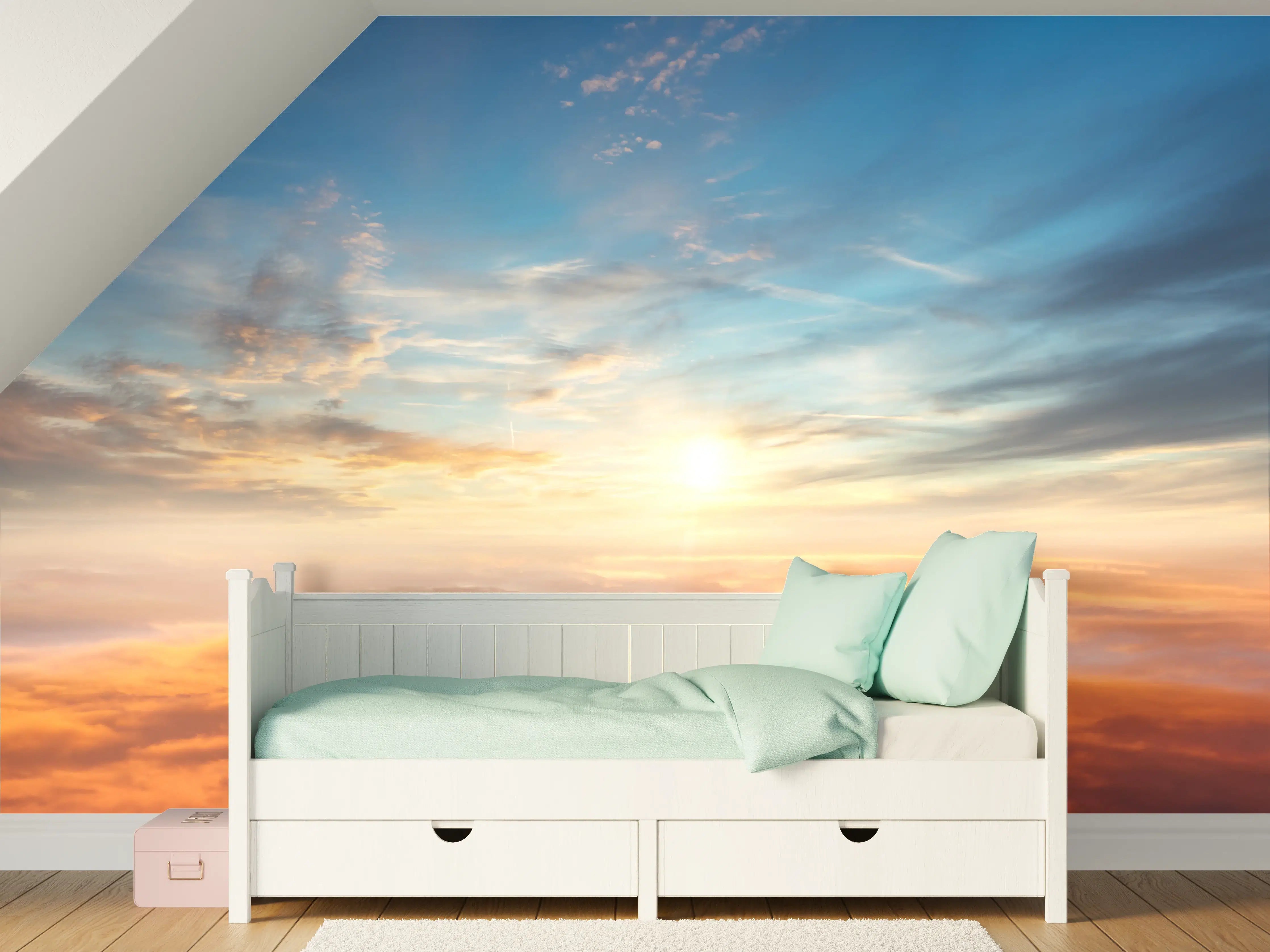 Kinderzimmer Wandgestaltung - Schöner Sonnenuntergang über den Wolken