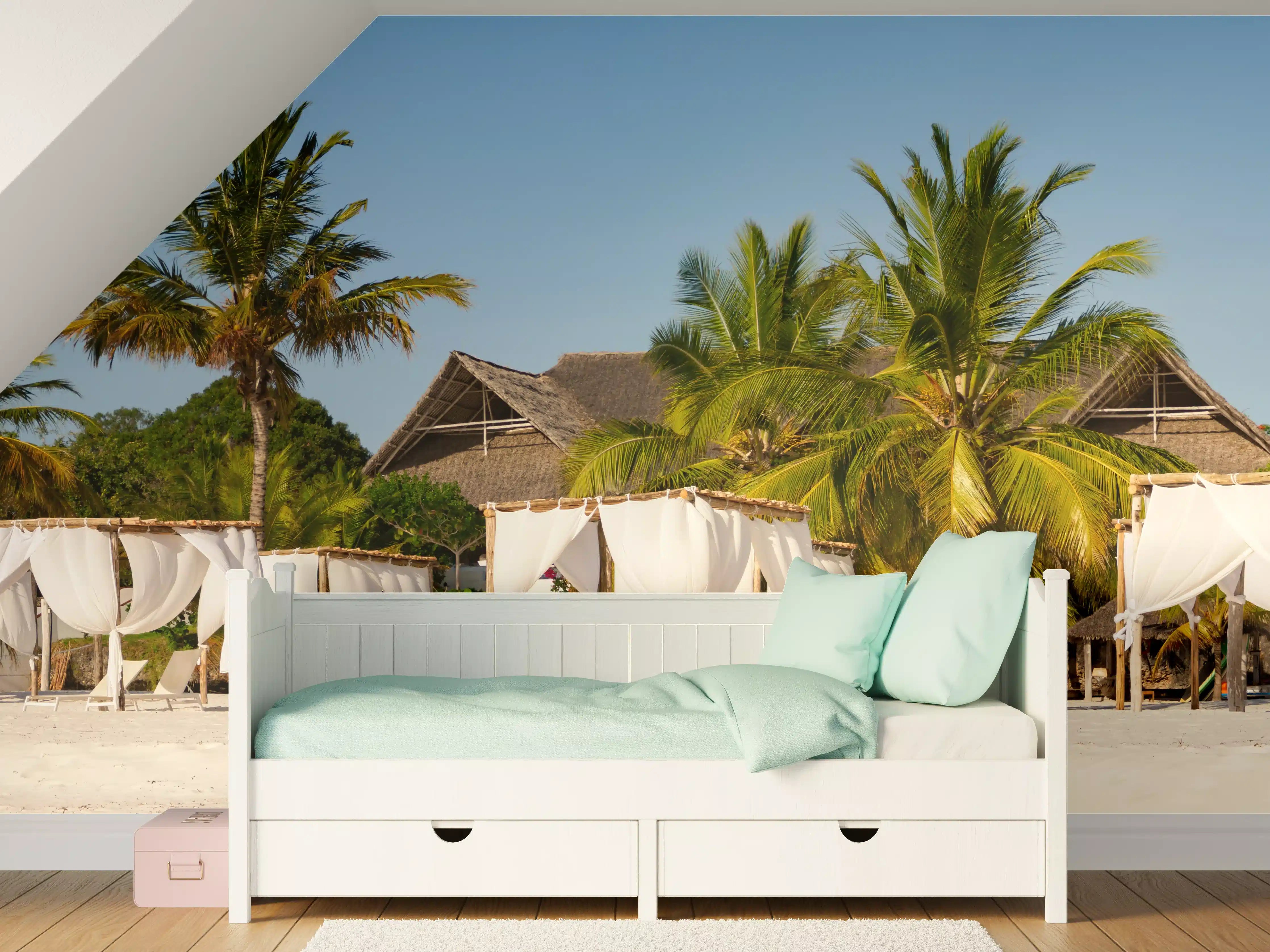 Kinderzimmer Wandgestaltung - Schöner Strand mit Liegen 