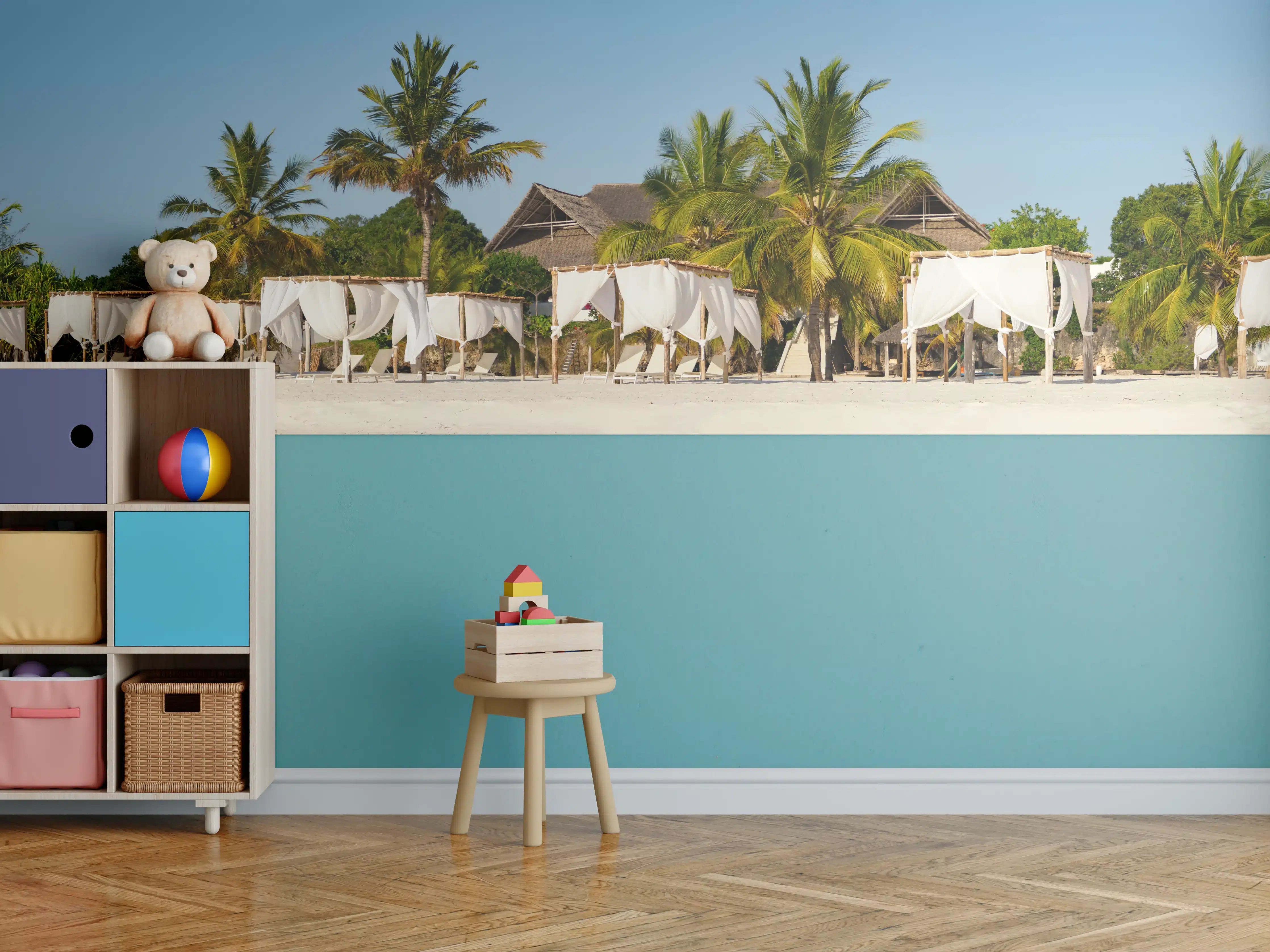 Kinderzimmer Wandgestaltung - Schöner Strand mit Liegen 