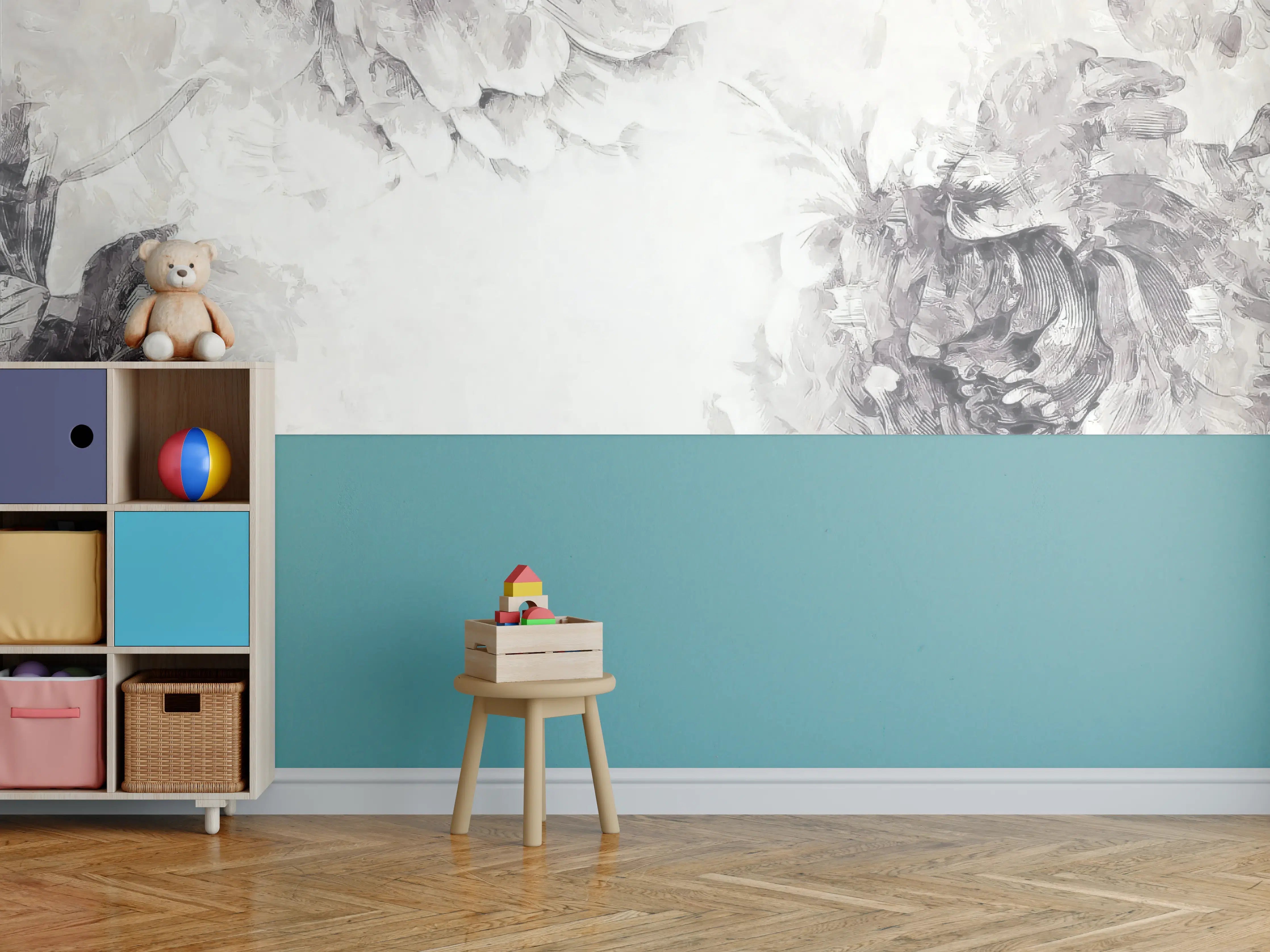 Kinderzimmer Wandgestaltung - Schwarz - weißes Pflanzen Gemälde