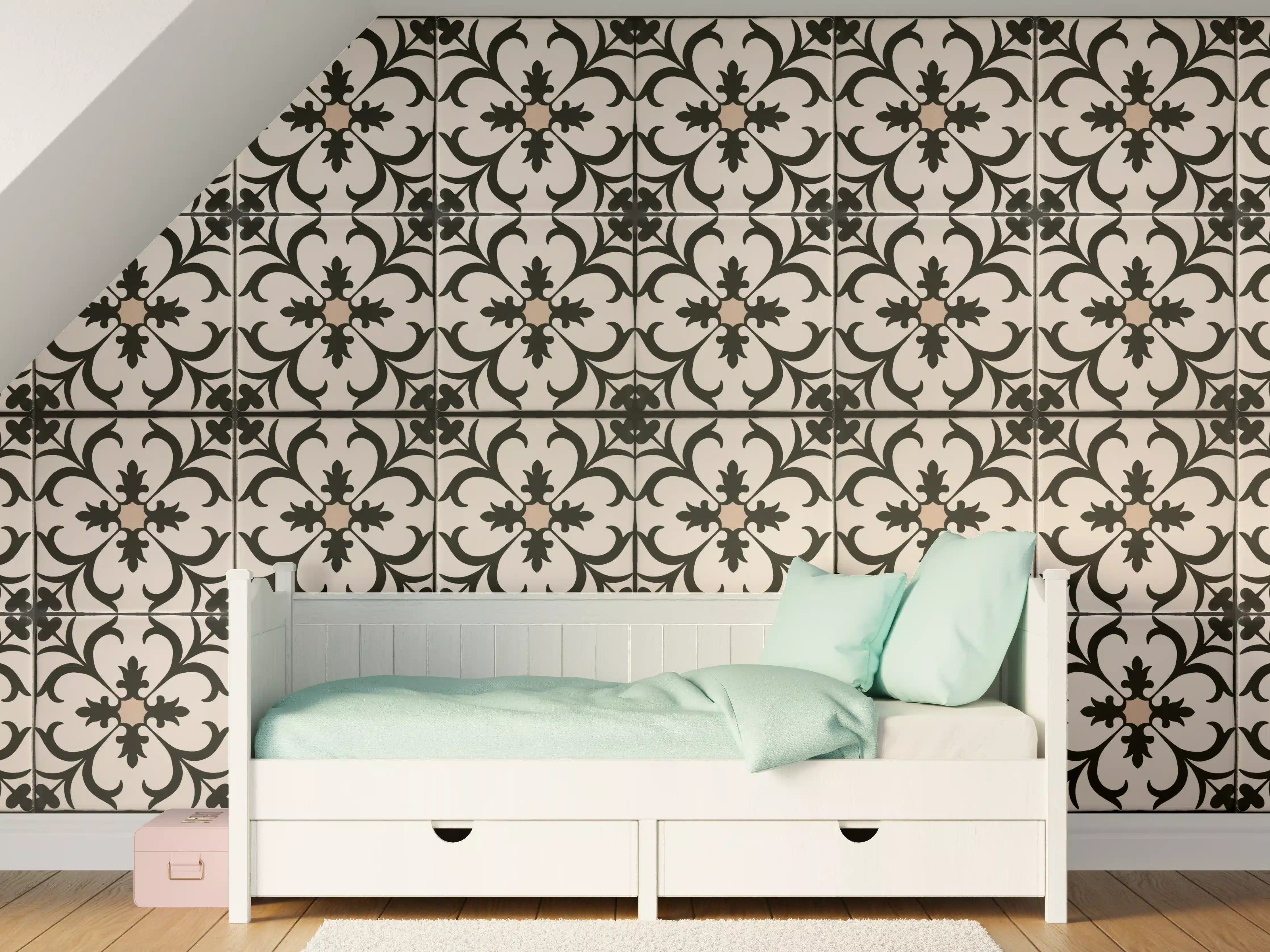 Kinderzimmer Wandgestaltung - Schwarz Braun Vintage Mosaik