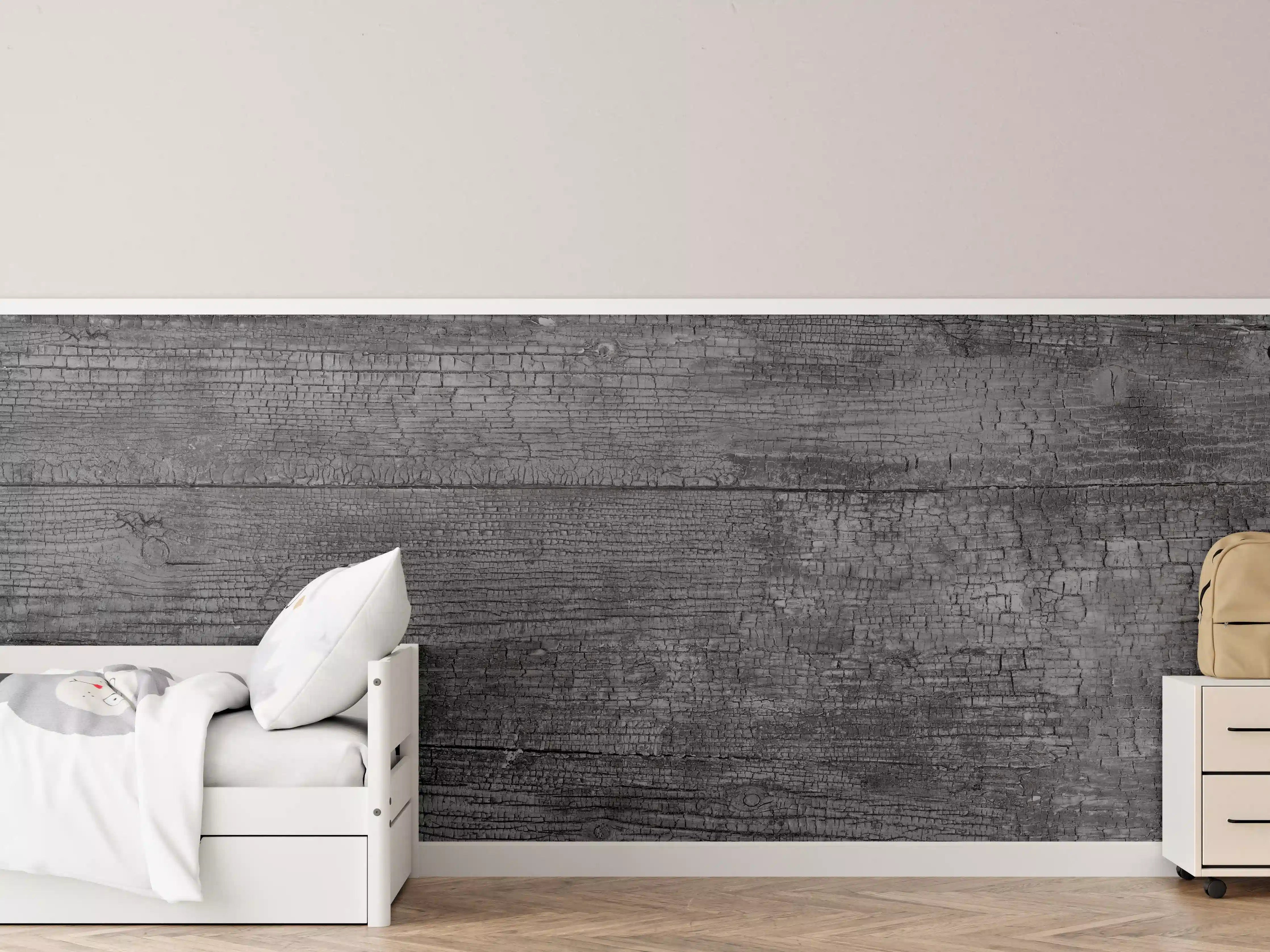 Kinderzimmer Wandgestaltung - Schwarz-Graue Holztextur