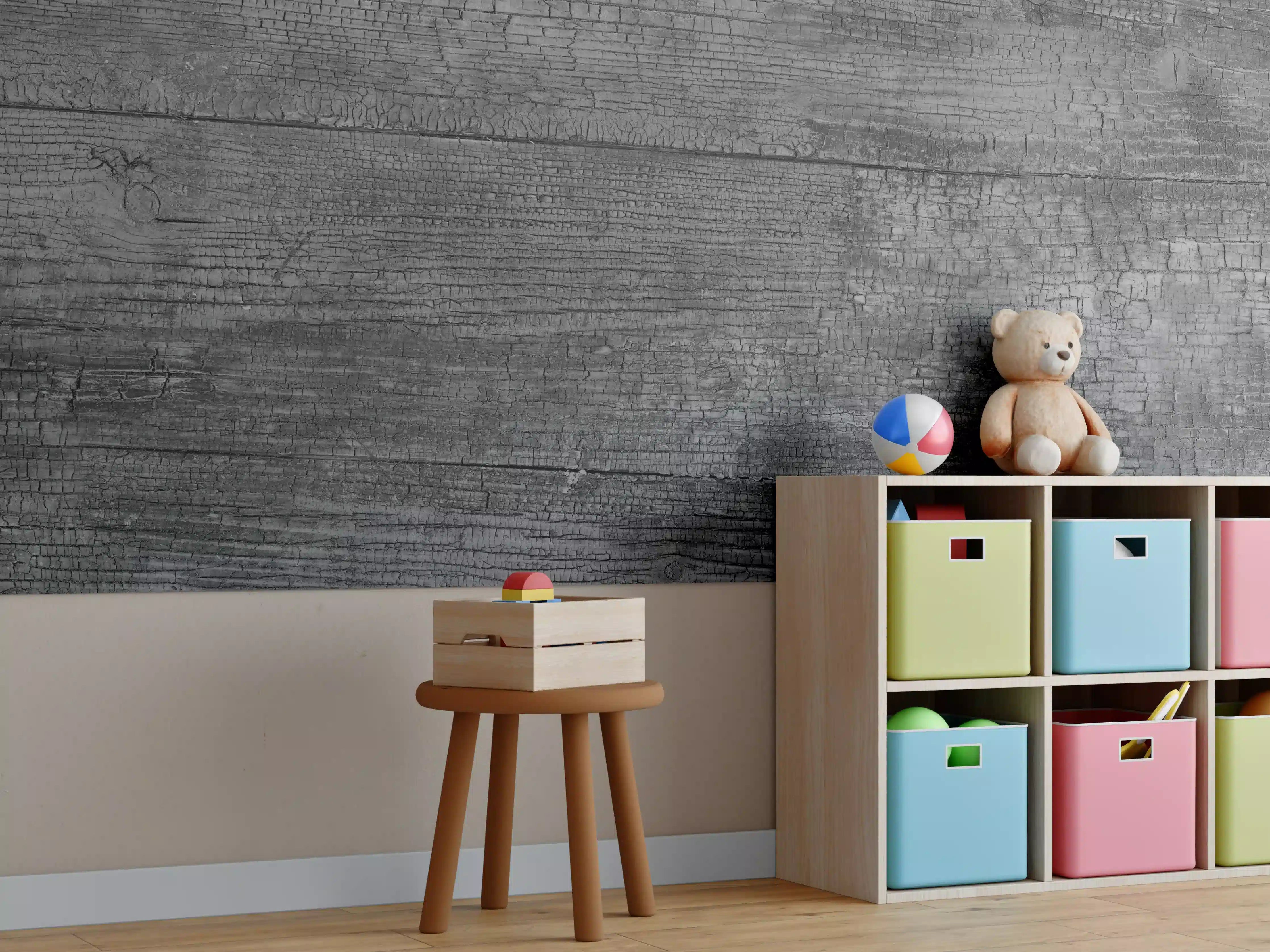 Kinderzimmer Wandgestaltung - Schwarz-Graue Holztextur