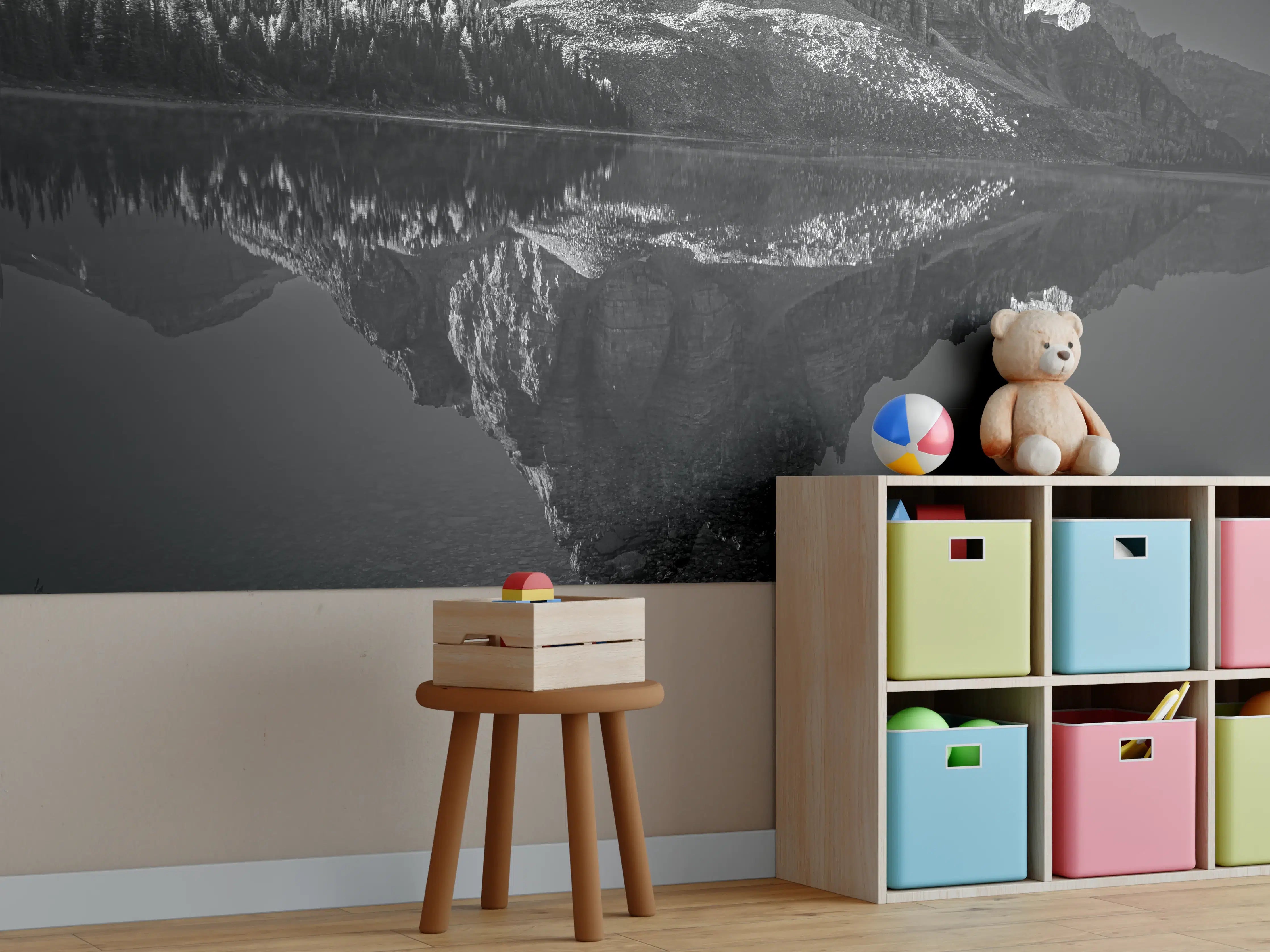 Kinderzimmer Wandgestaltung - Schwarz-Weiß Gebirgsreflexion