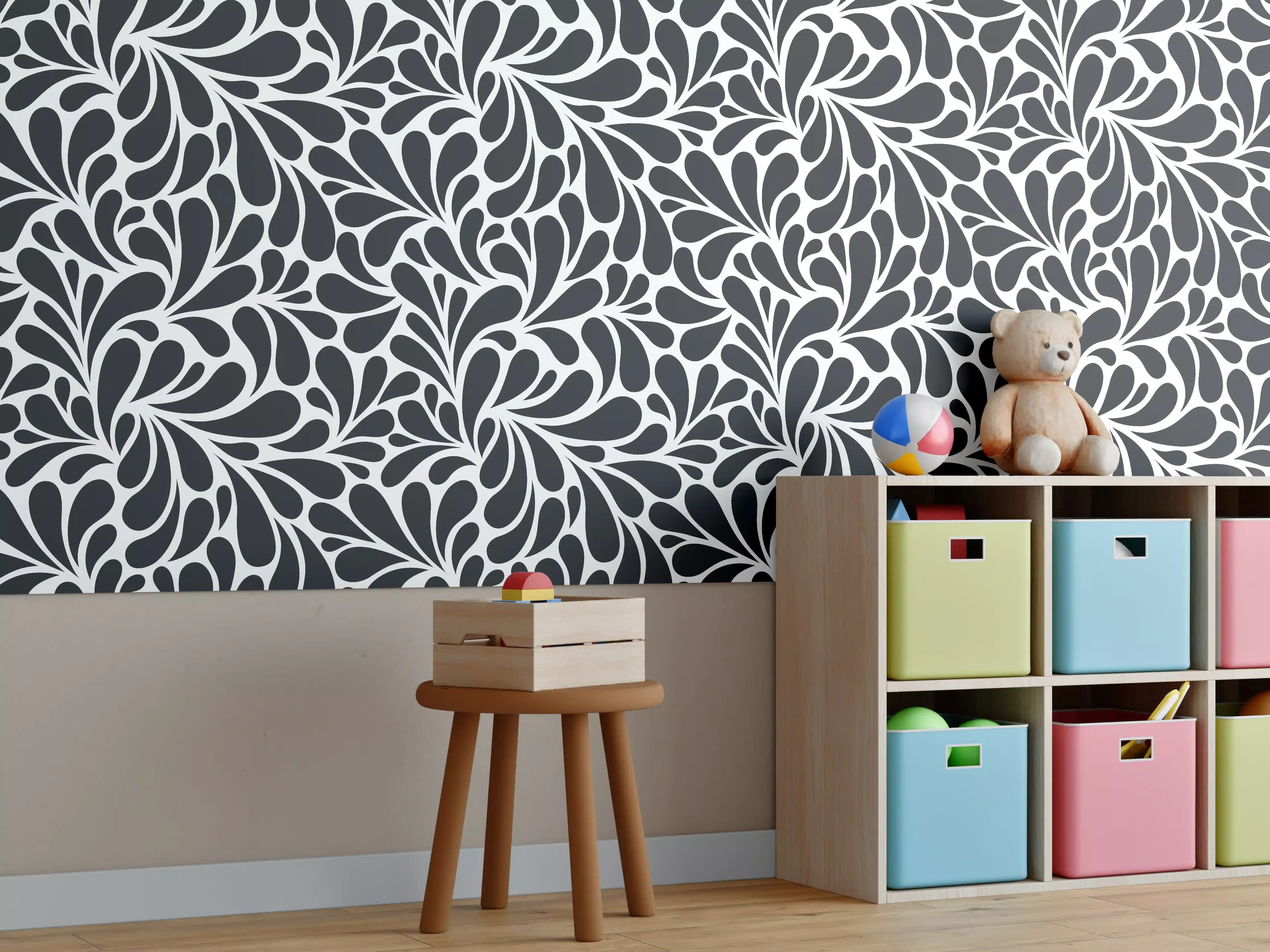 Kinderzimmer Wandgestaltung - Schwarz-Weiß-Muster für elegante Akzente