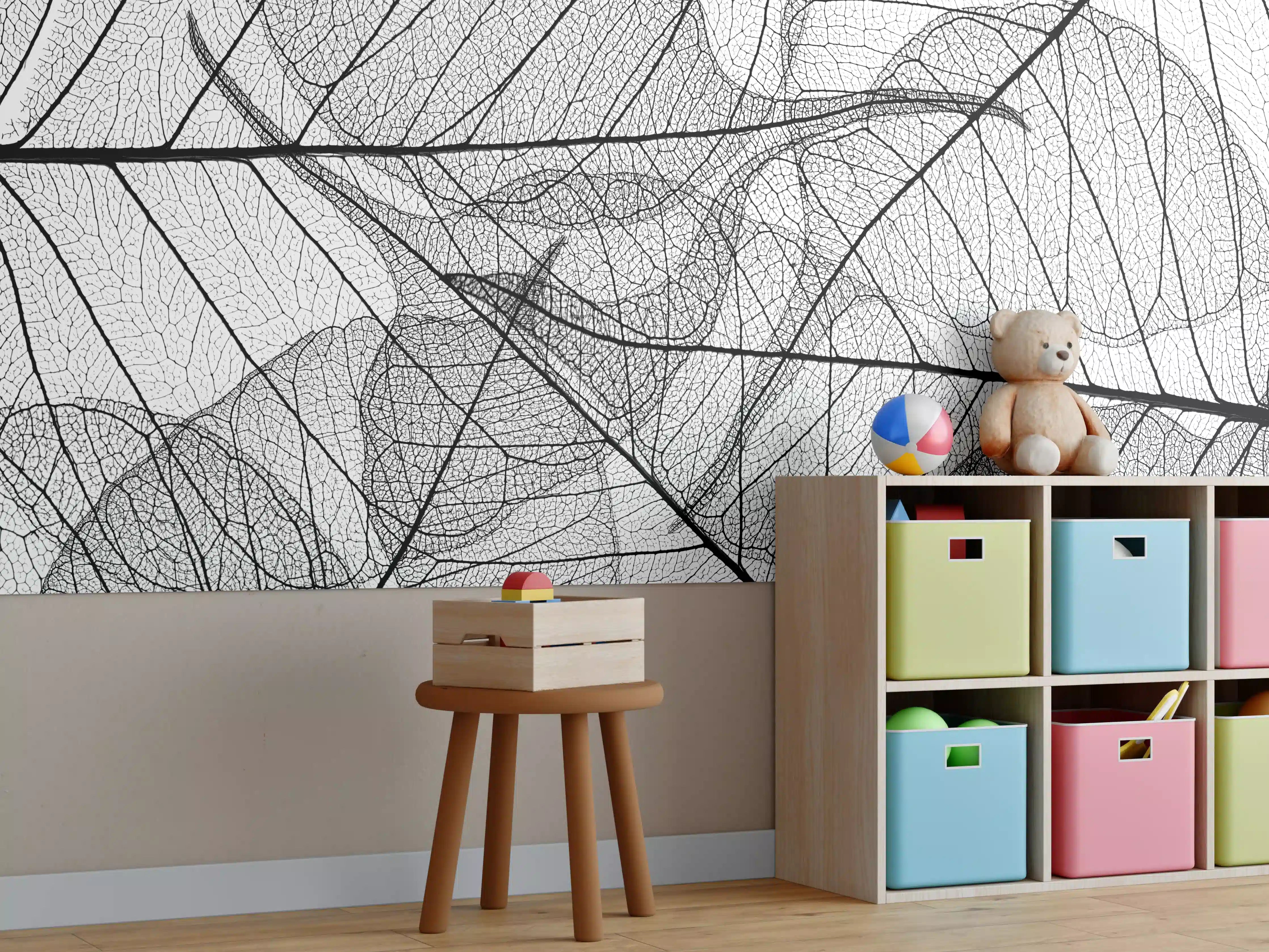 Kinderzimmer Wandgestaltung - Schwarz-Weiße Blatttextur