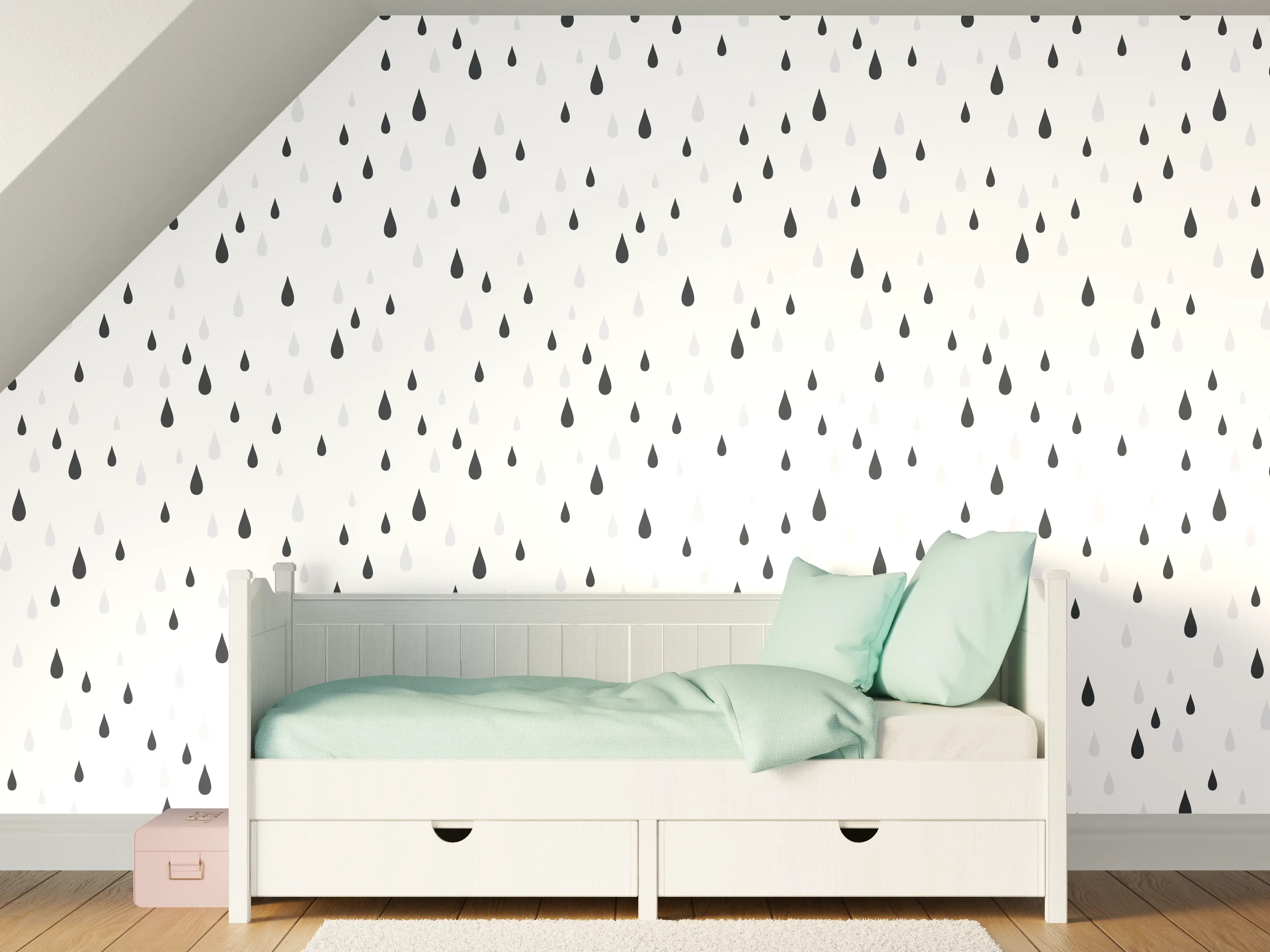 Kinderzimmer Wandgestaltung - Schwarz-Weiße Regentropfen-Textur