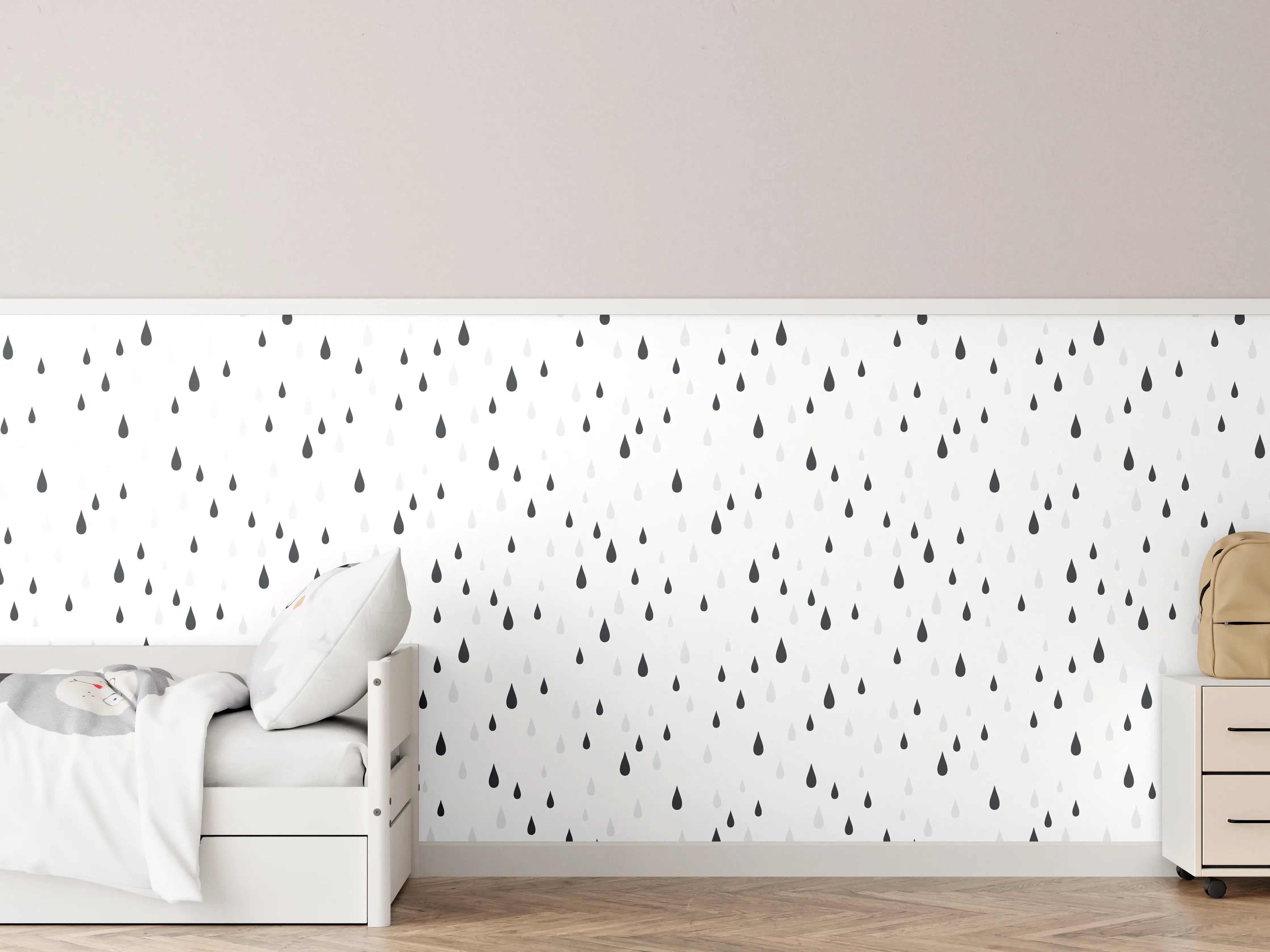 Kinderzimmer Wandgestaltung - Schwarz-Weiße Regentropfen-Textur