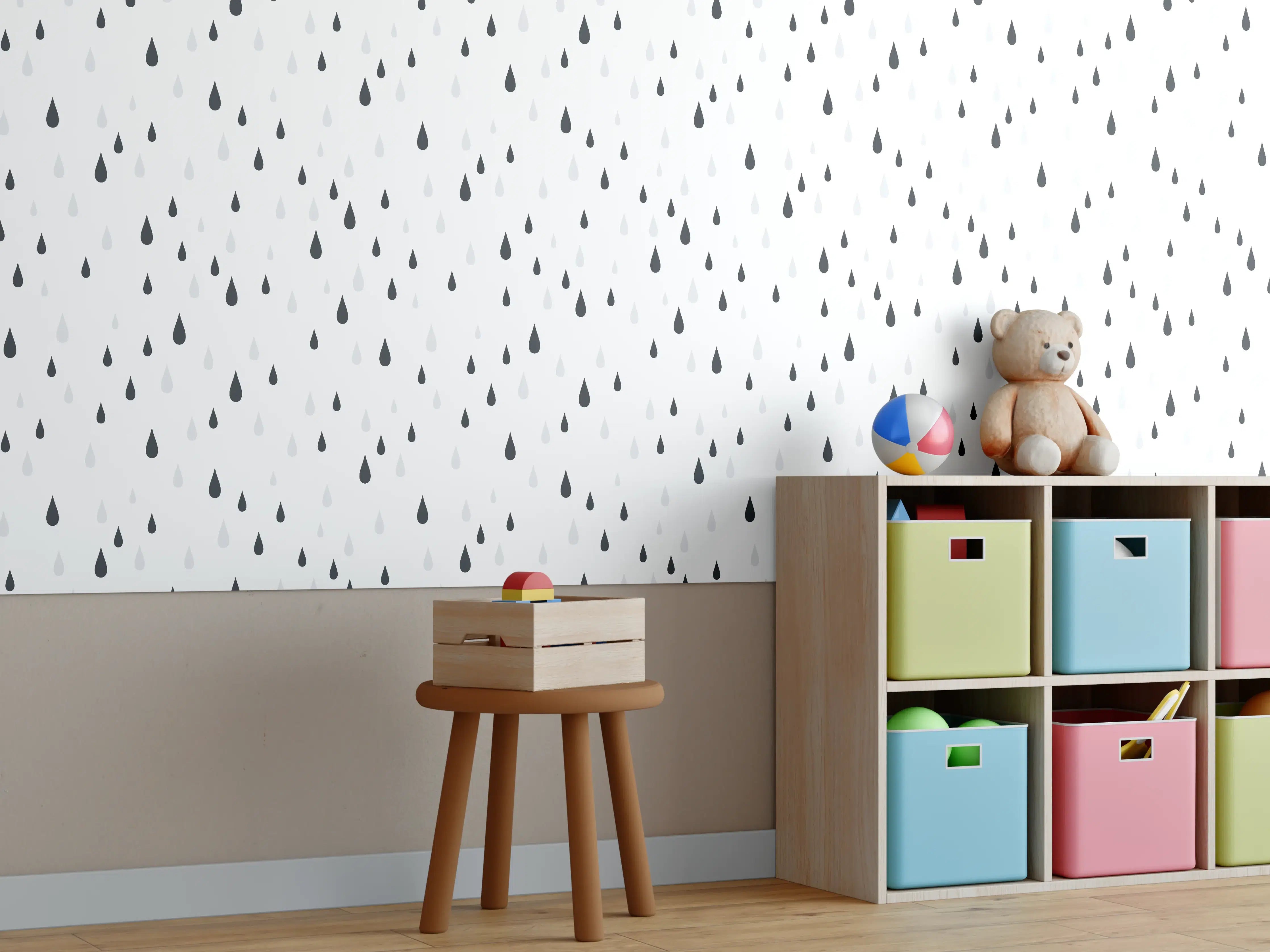 Kinderzimmer Wandgestaltung - Schwarz-Weiße Regentropfen-Textur