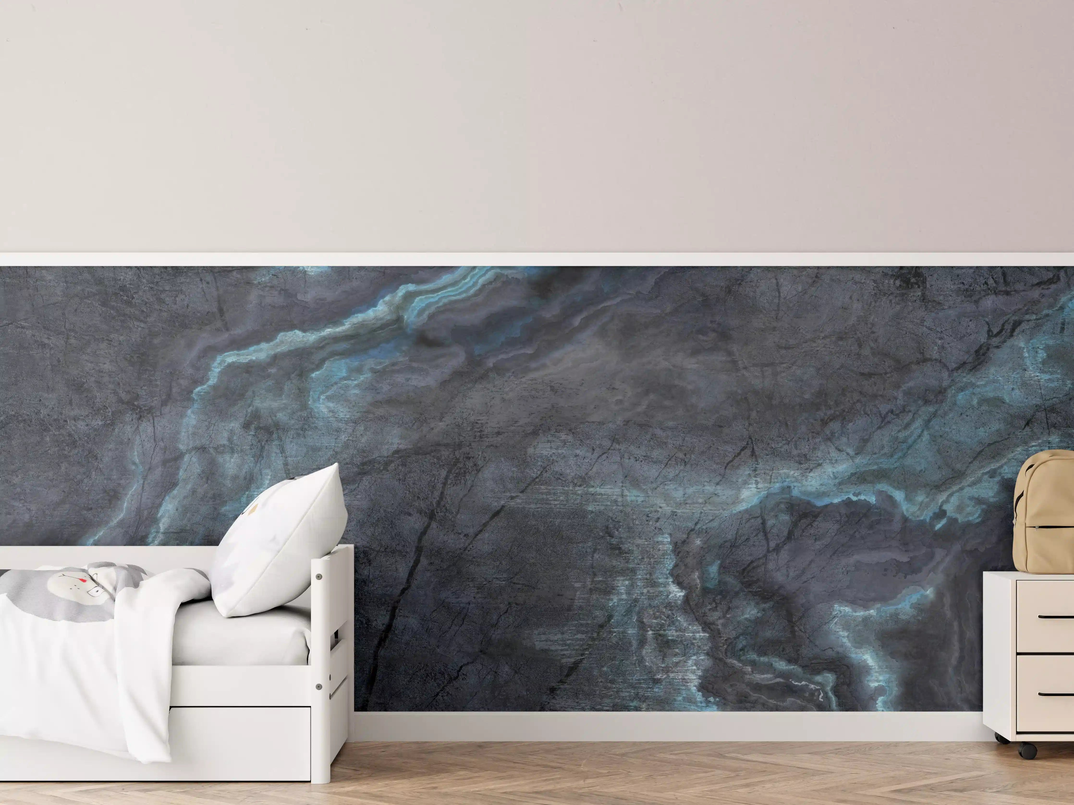 Kinderzimmer Wandgestaltung - Schwarz-blauer Steinhintergrund