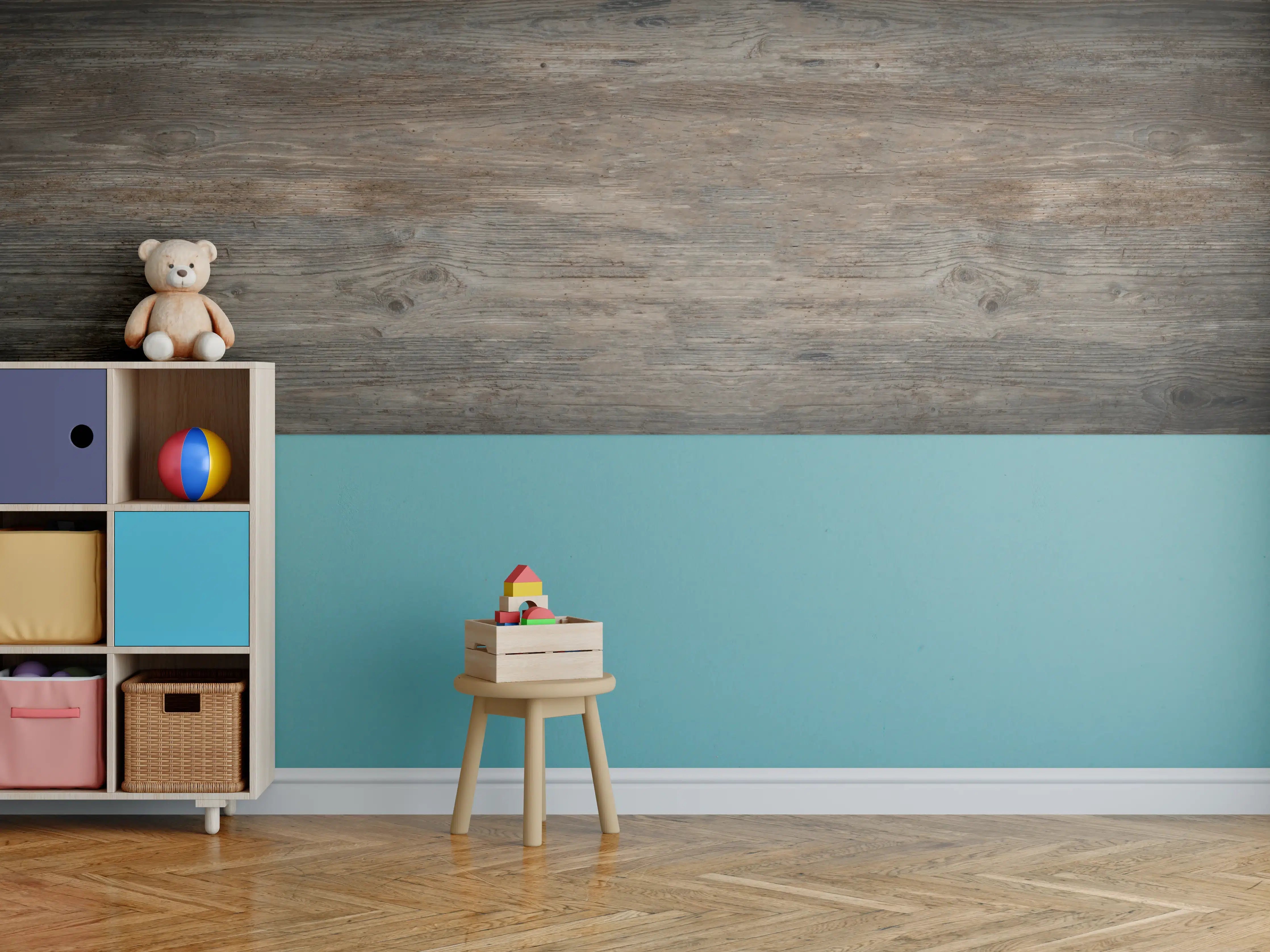 Kinderzimmer Wandgestaltung - Schwarz-braune Holzplatte
