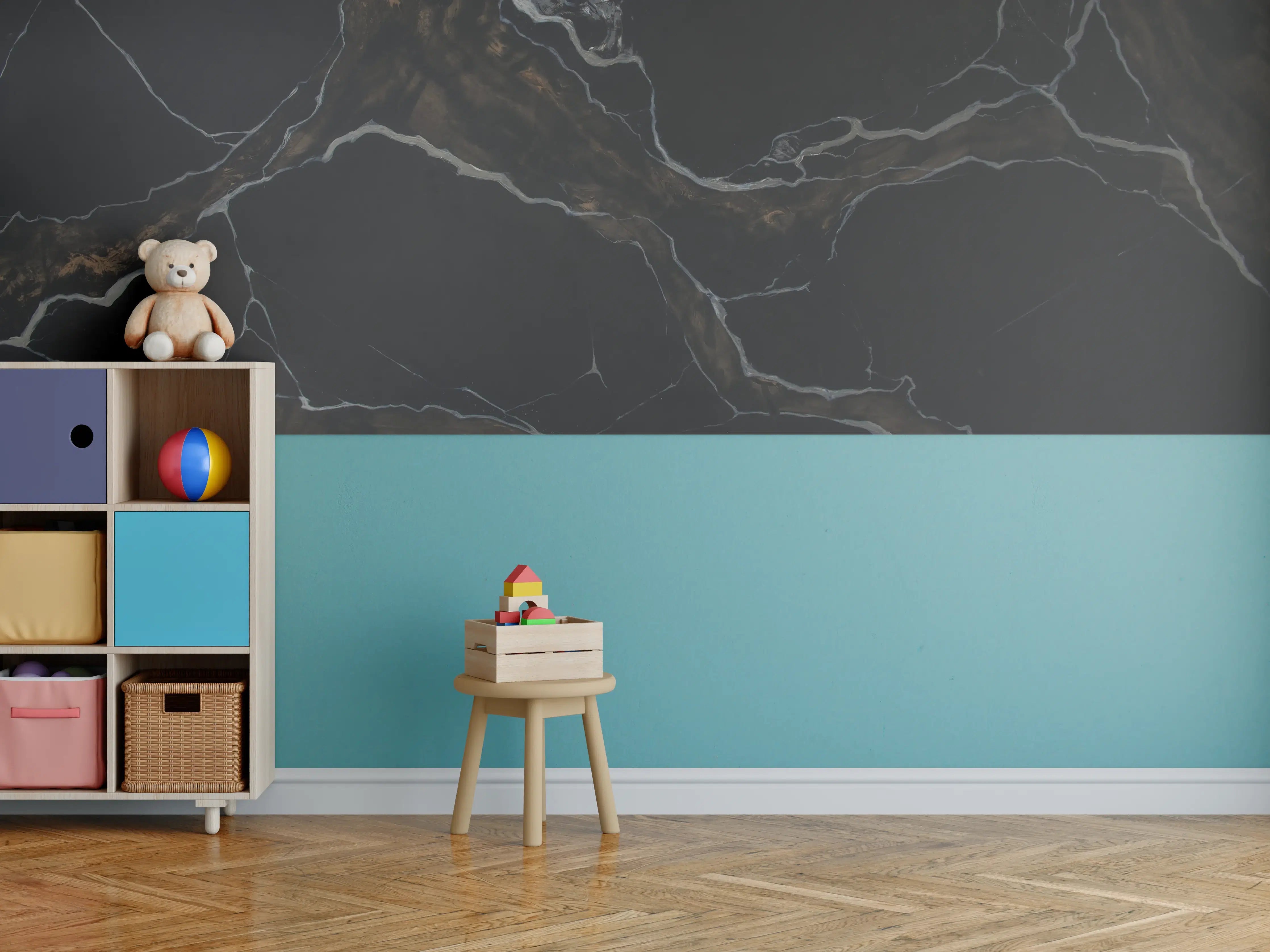 Kinderzimmer Wandgestaltung - Schwarz-brauner Marmor