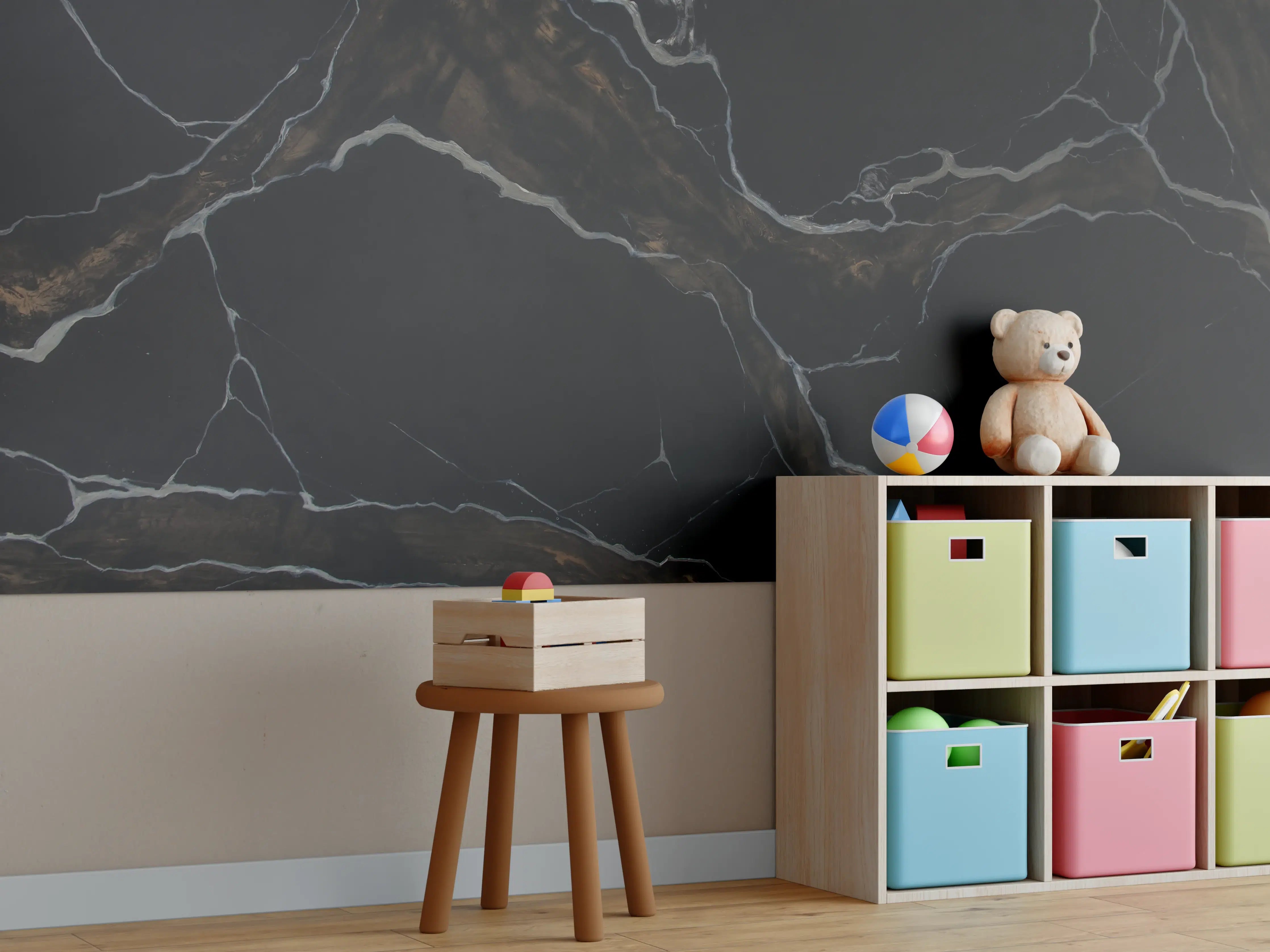Kinderzimmer Wandgestaltung - Schwarz-brauner Marmor