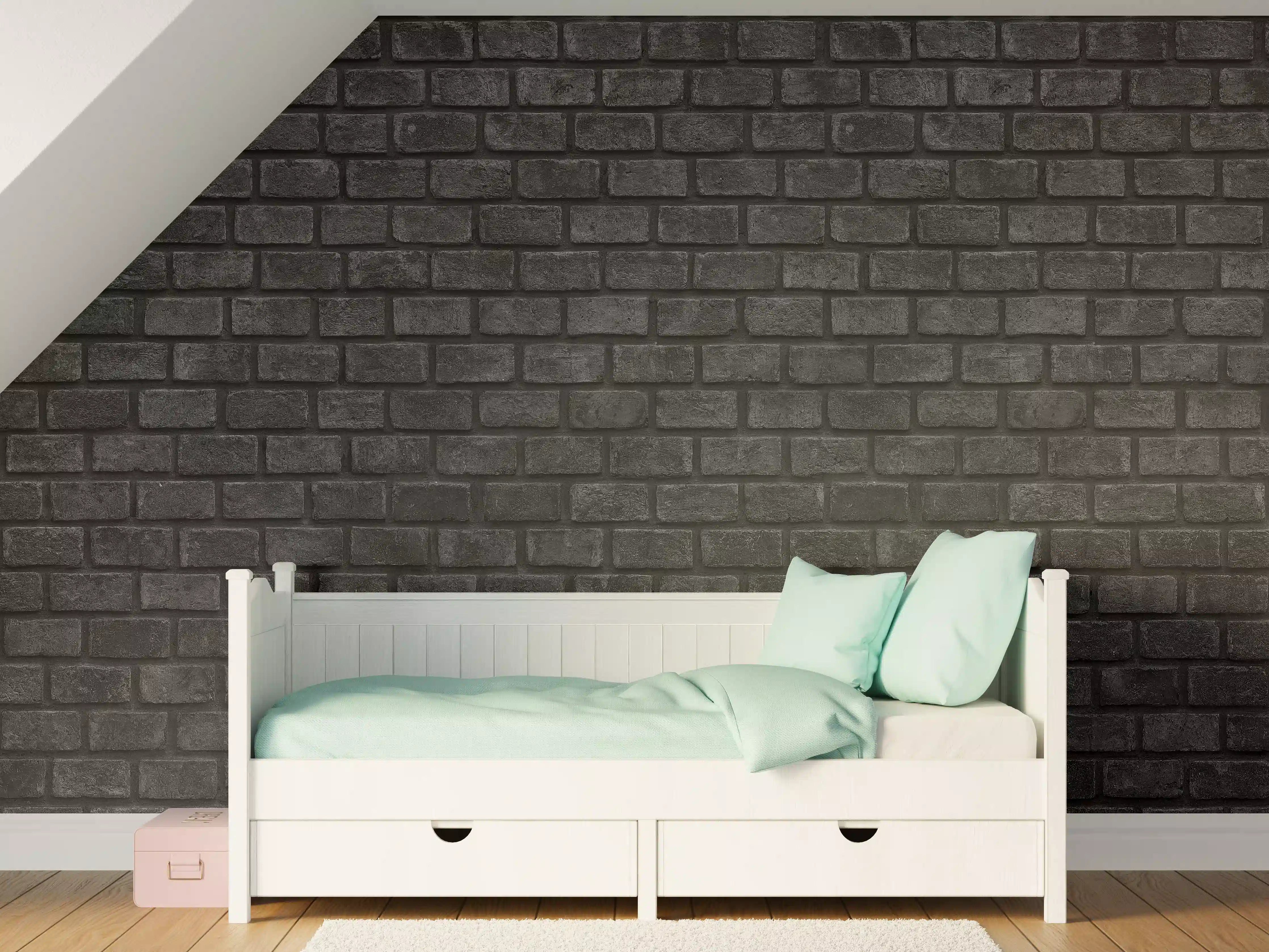 Kinderzimmer Wandgestaltung - Schwarz graue Ziegelwand