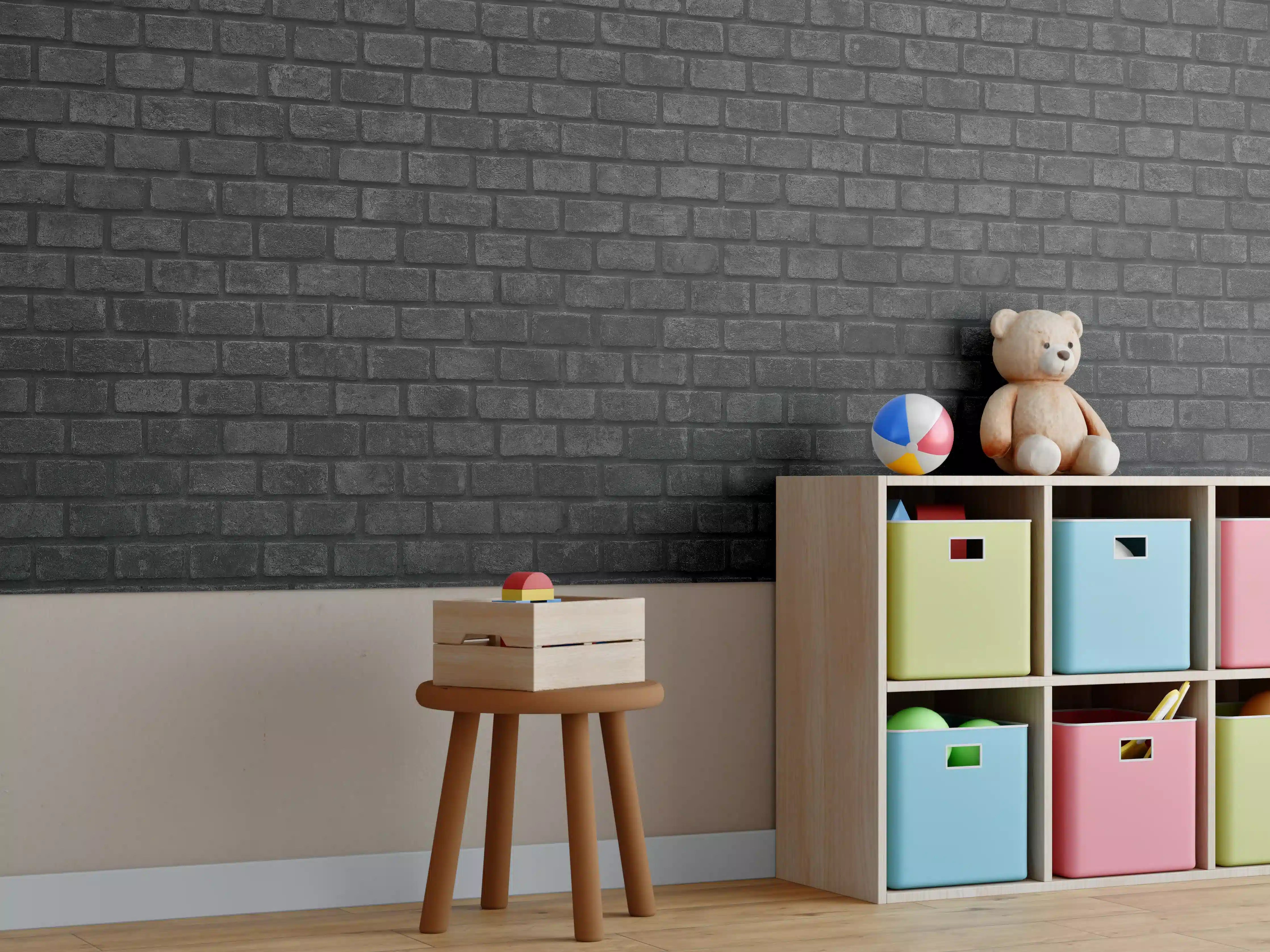 Kinderzimmer Wandgestaltung - Schwarz graue Ziegelwand