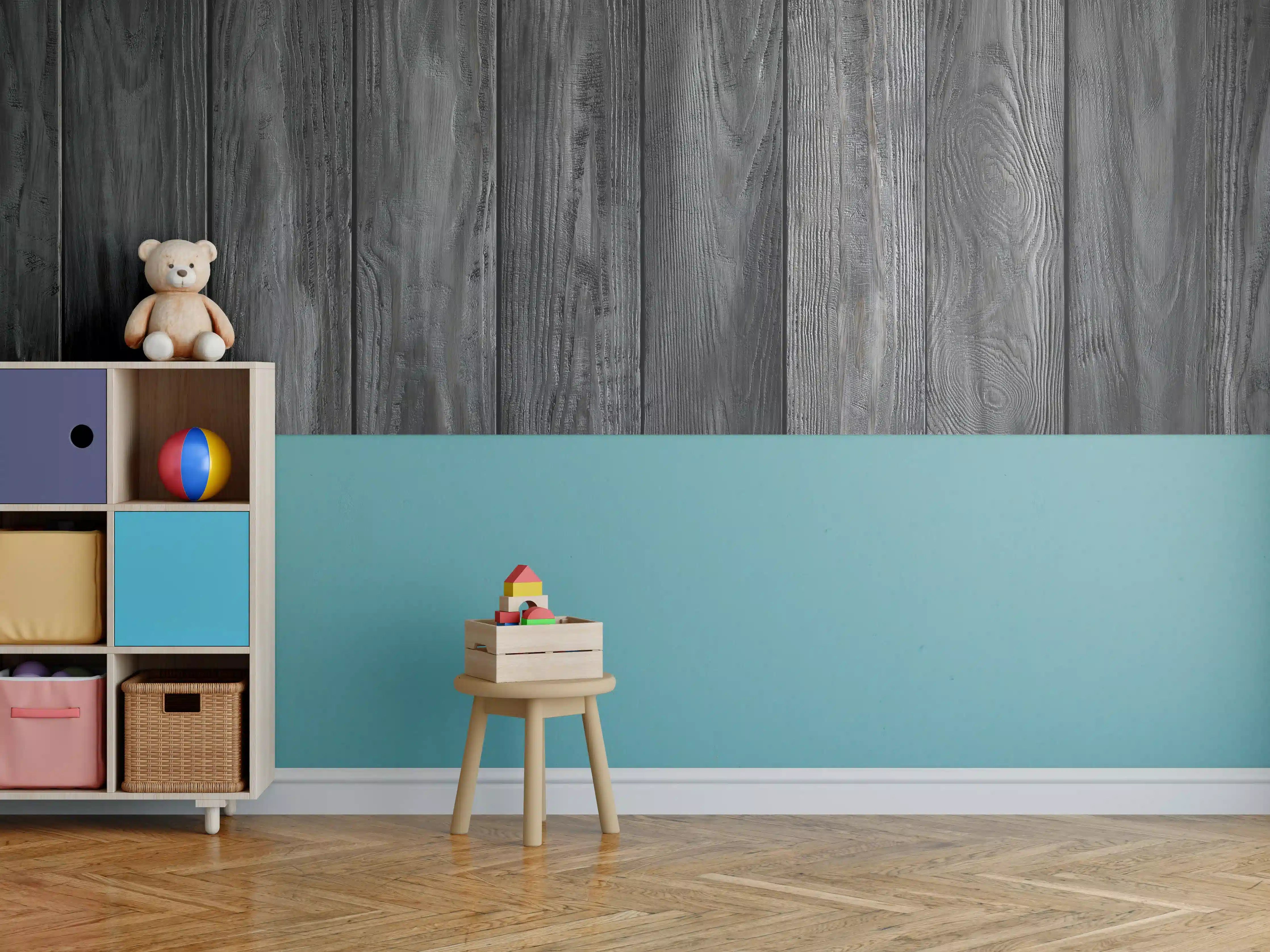 Kinderzimmer Wandgestaltung - Schwarz lackierte Holzbretter