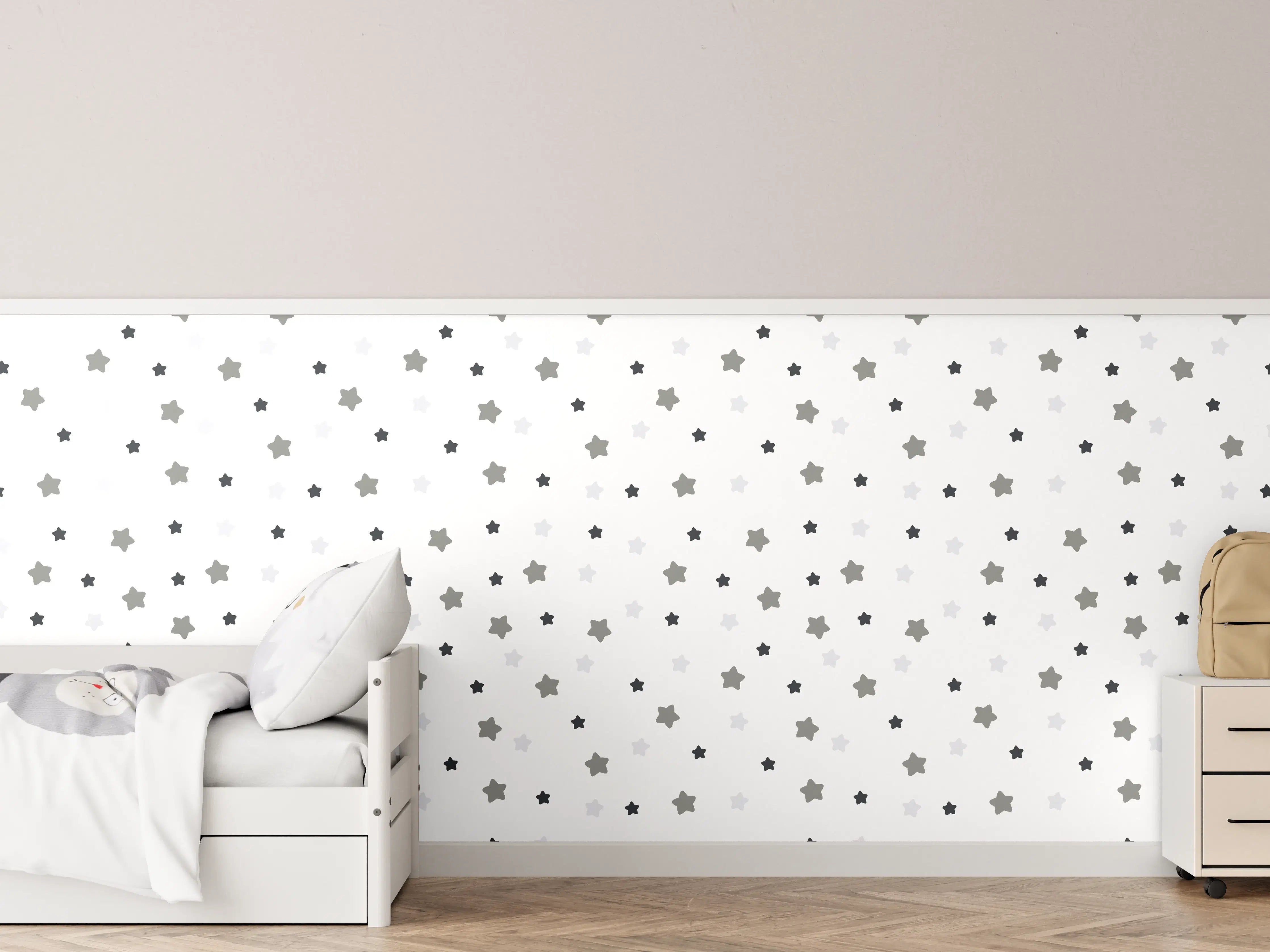 Kinderzimmer Wandgestaltung - Schwarz-weiße Sternenmusterwand