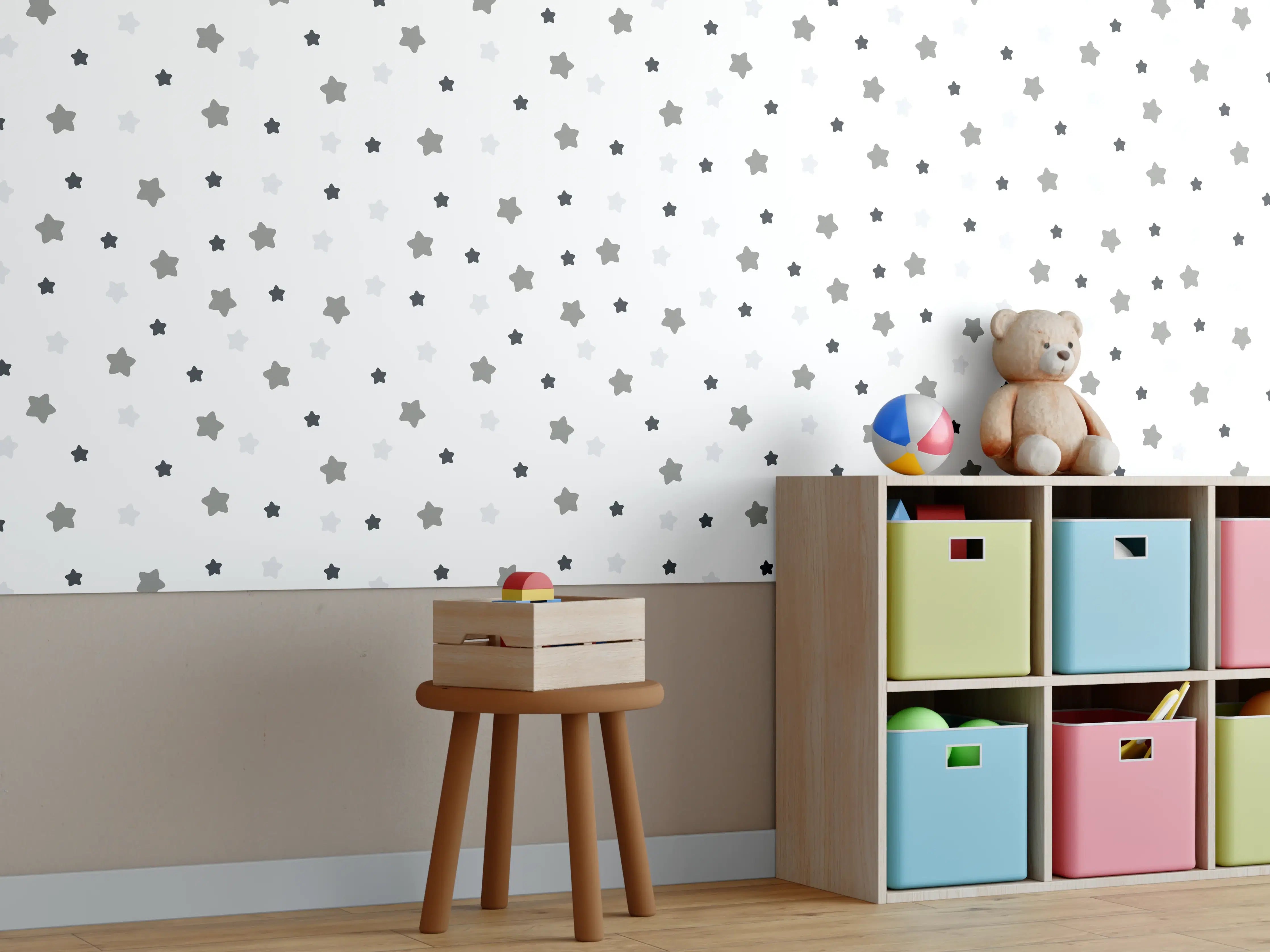 Kinderzimmer Wandgestaltung - Schwarz-weiße Sternenmusterwand