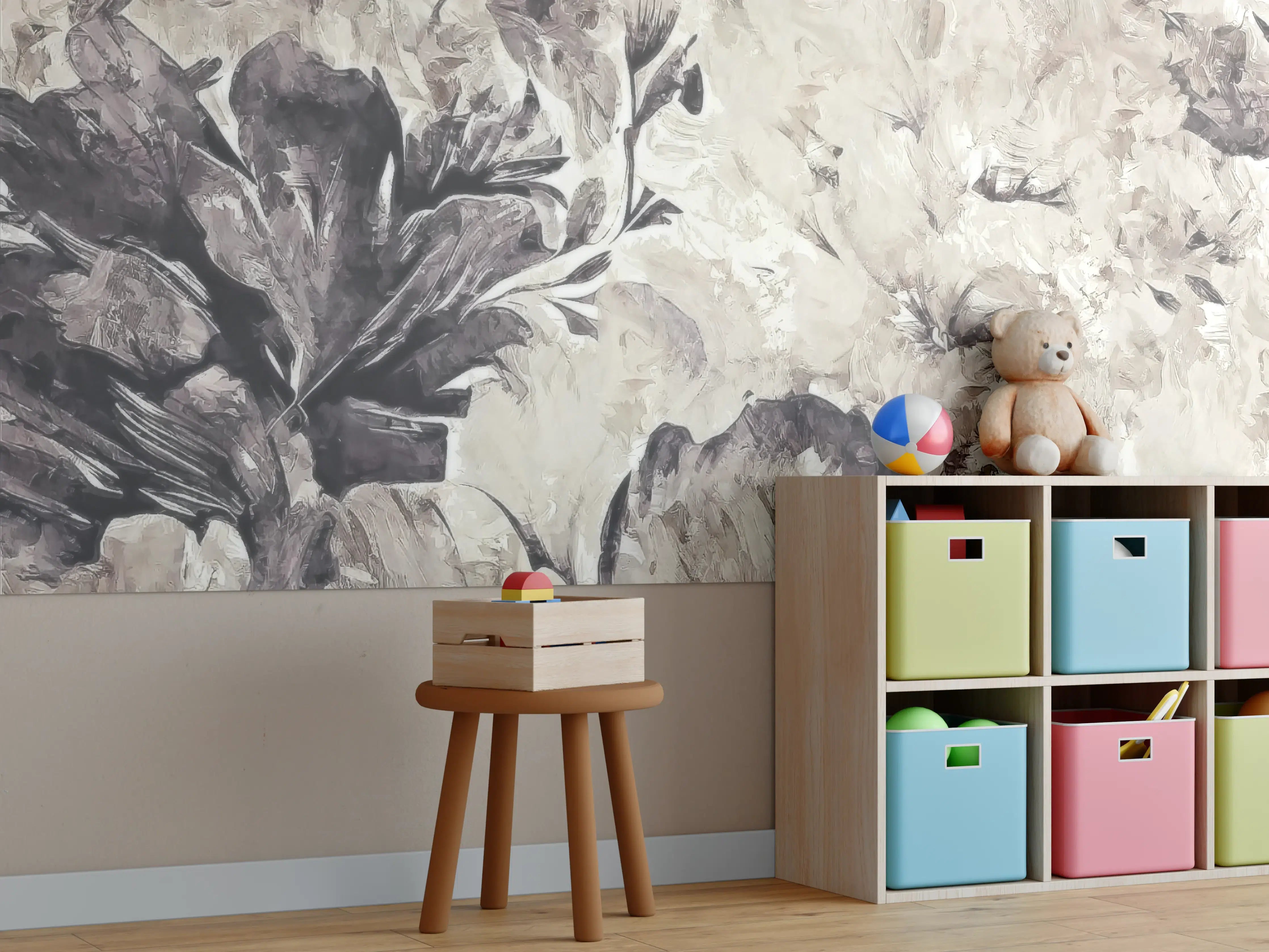 Kinderzimmer Wandgestaltung - Schwarz, weißes Pflanzen Gemälde 2