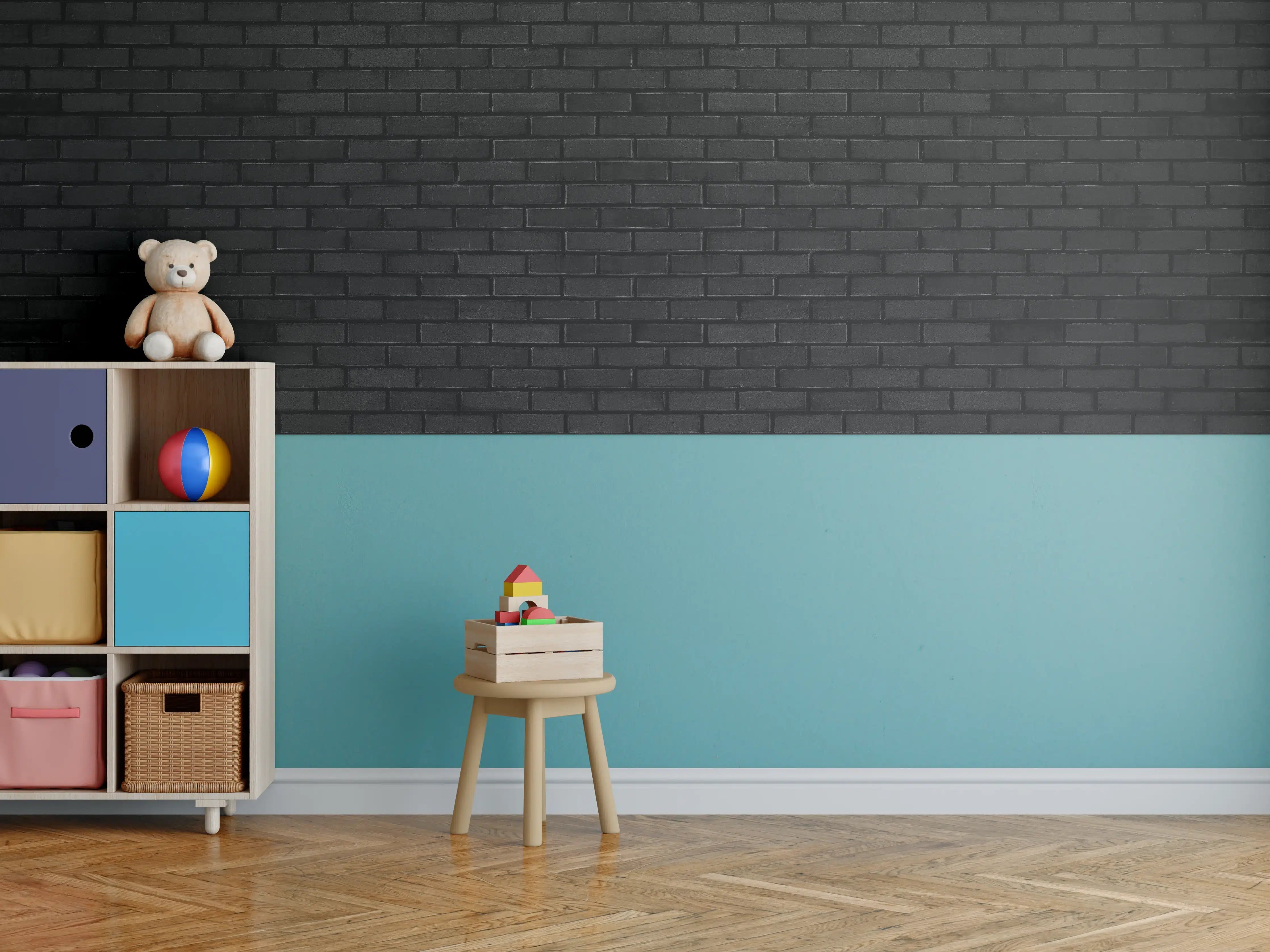 Kinderzimmer Wandgestaltung - Schwarze Backsteinmauer 1