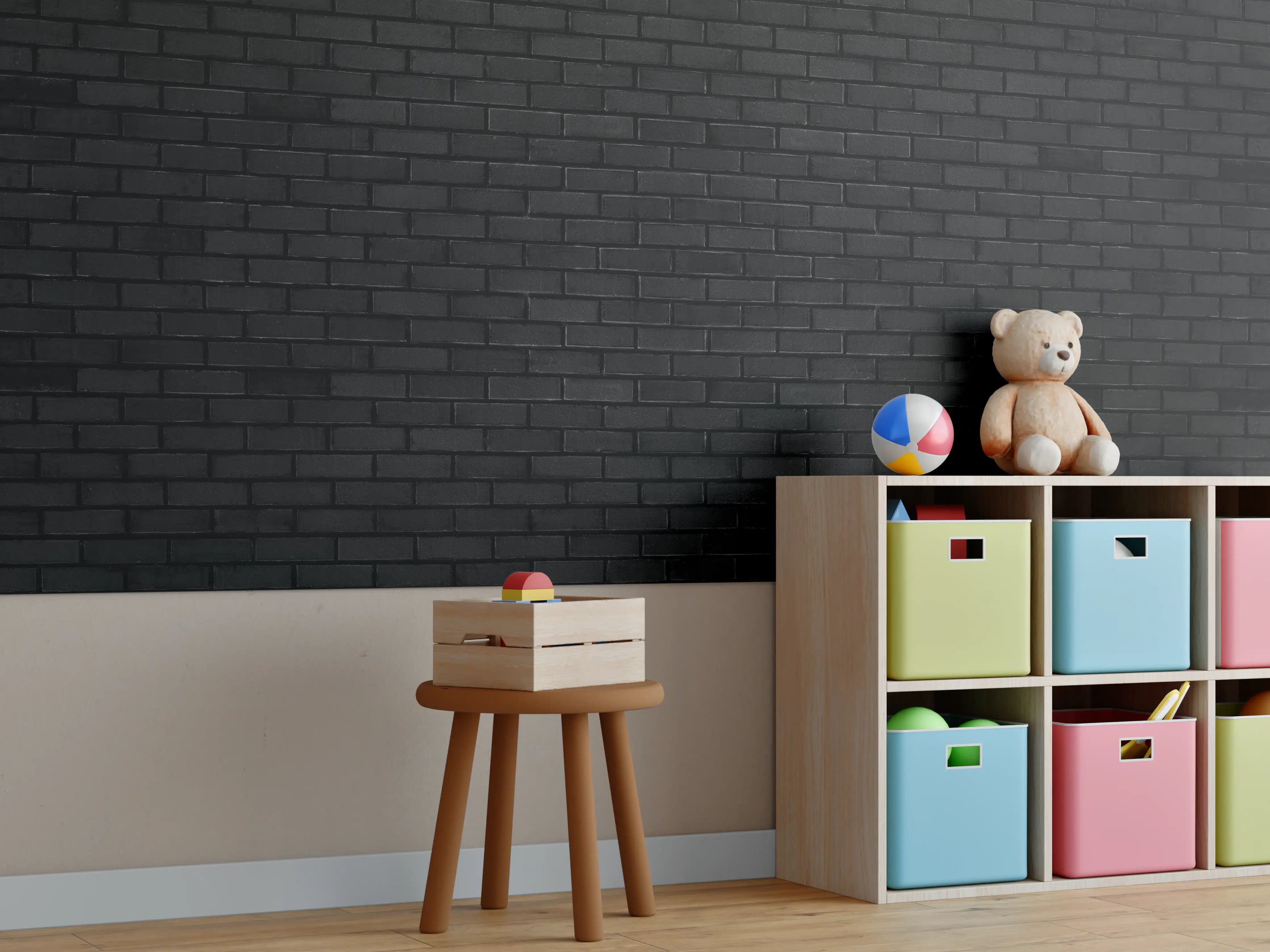Kinderzimmer Wandgestaltung - Schwarze Backsteinmauer 1