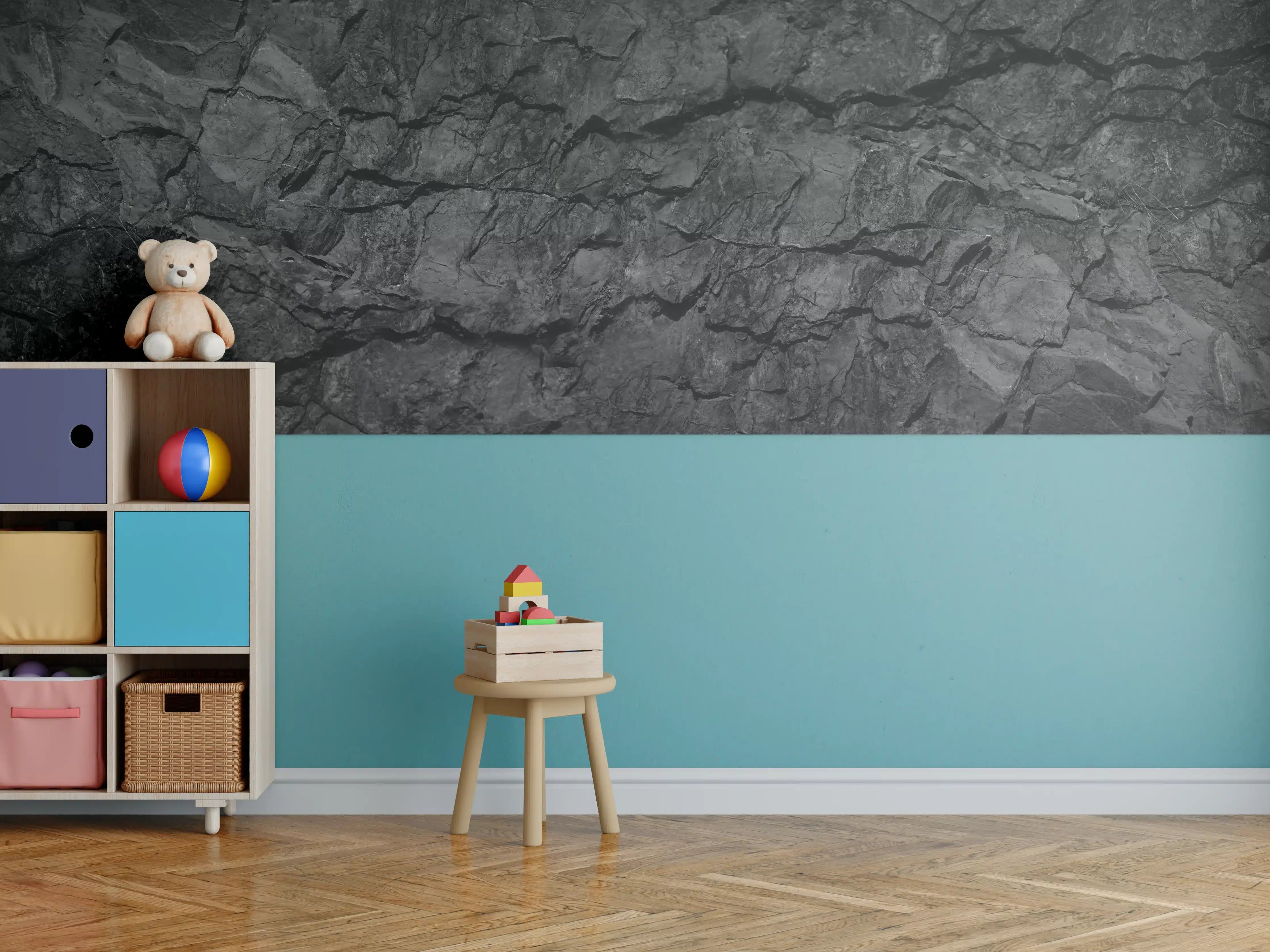 Kinderzimmer Wandgestaltung - Schwarze Gesteinstextur mit Rissen