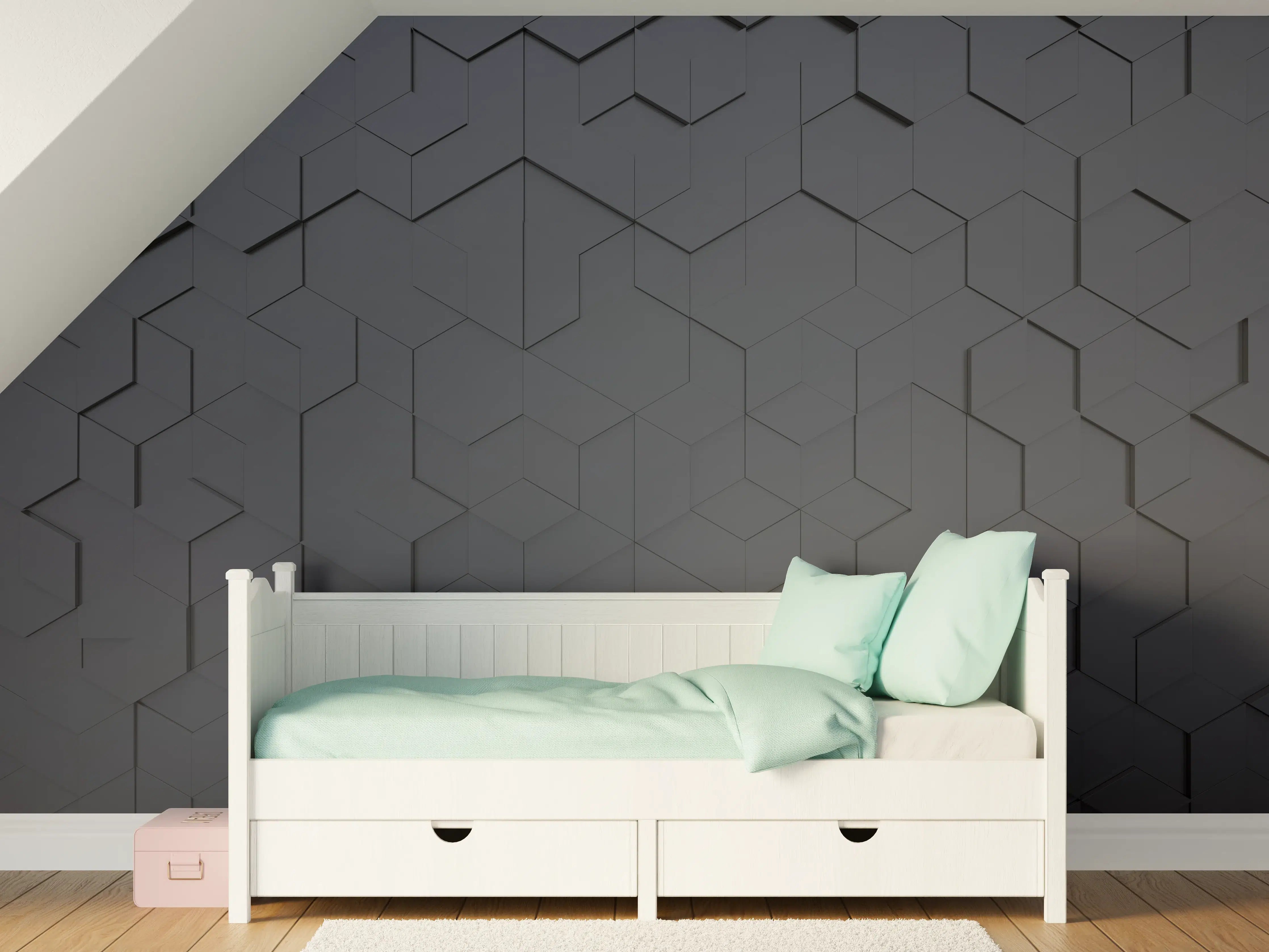 Kinderzimmer Wandgestaltung - Schwarze Hexagon-Tech-Struktur