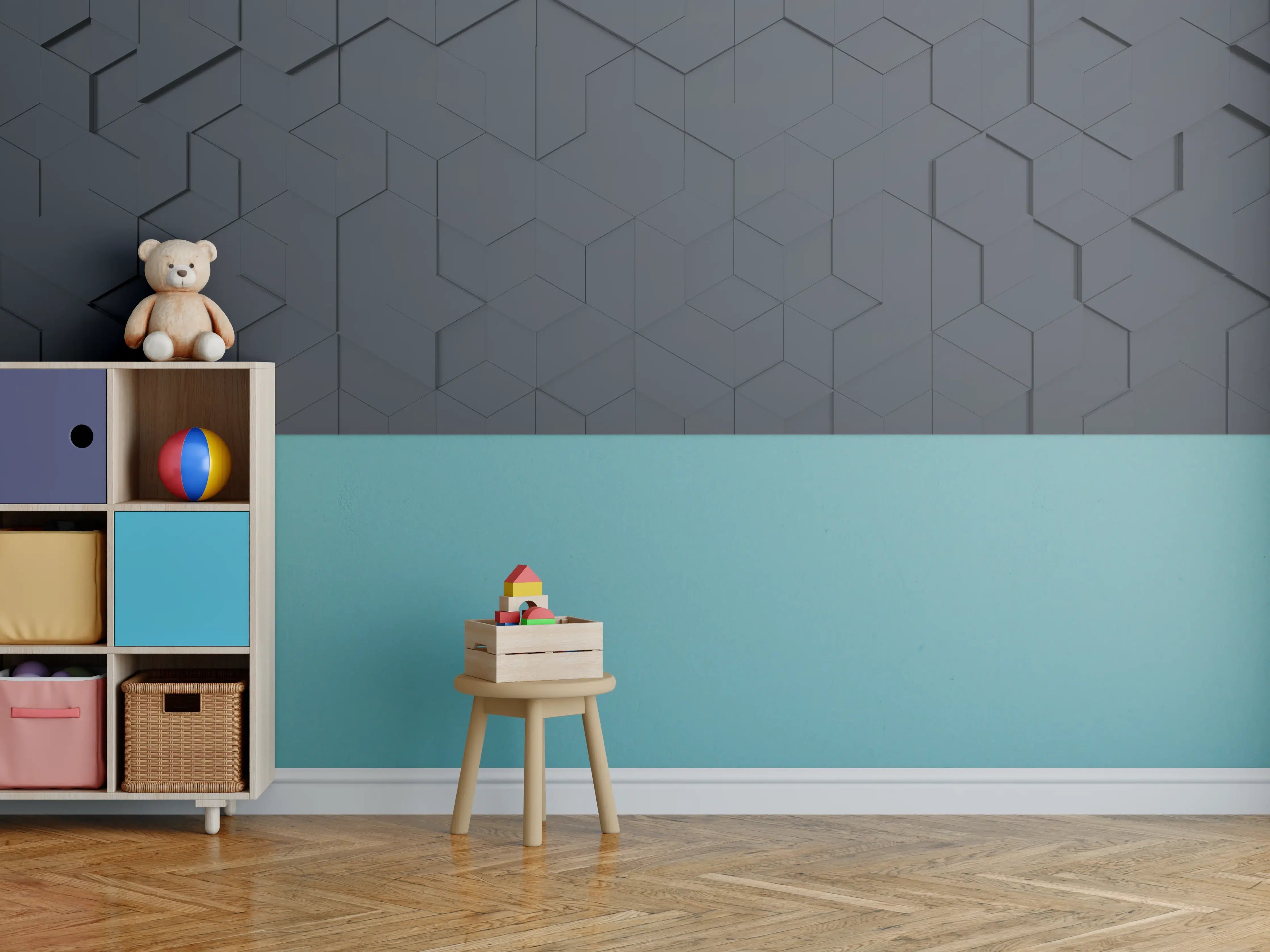 Kinderzimmer Wandgestaltung - Schwarze Hexagon-Tech-Struktur