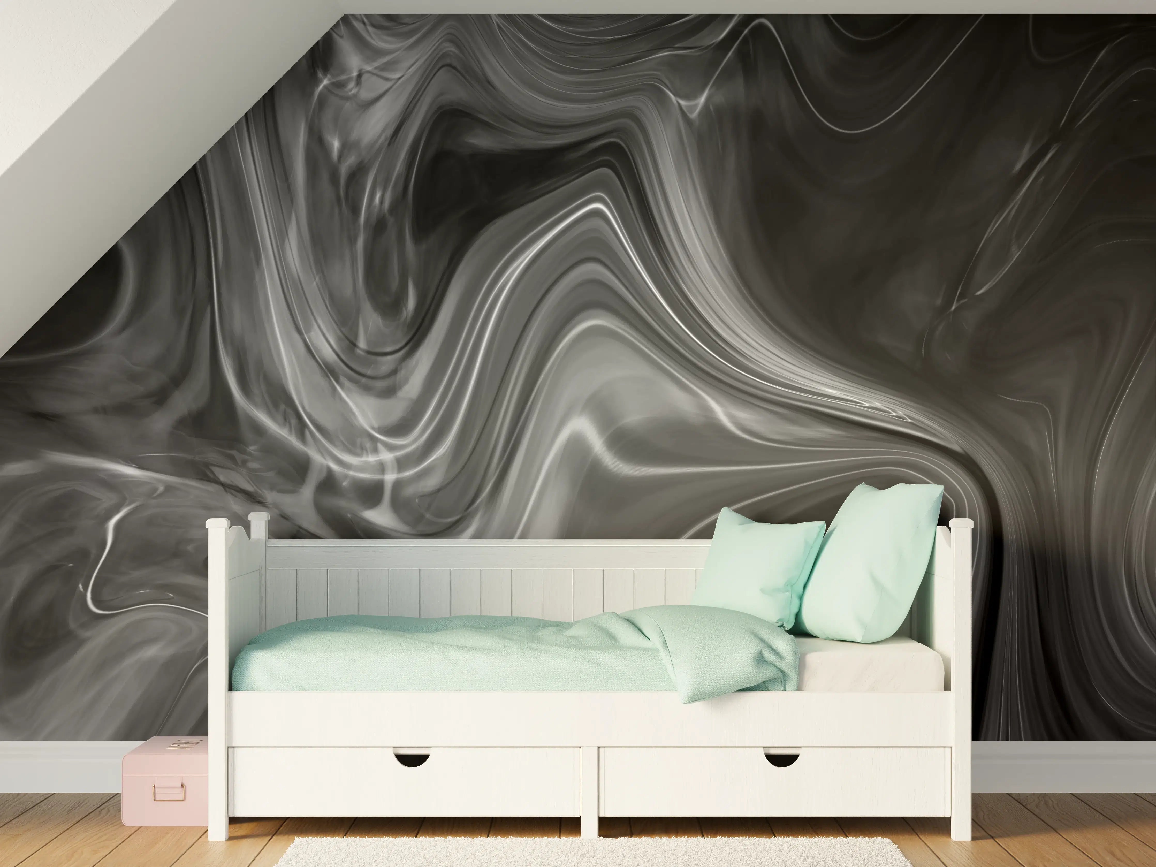 Kinderzimmer Wandgestaltung - Schwarze Marmorstruktur mit weißen Adern