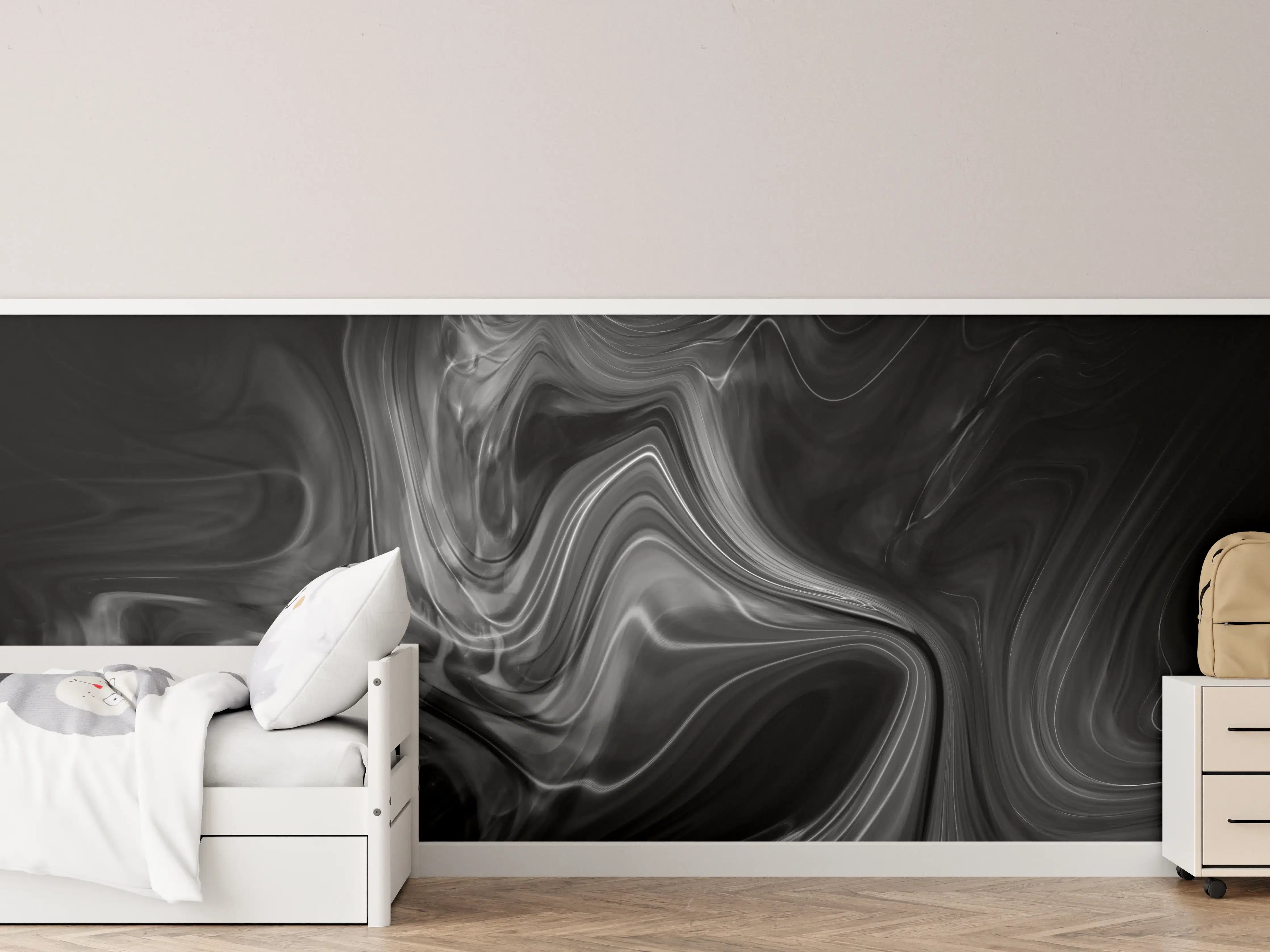 Kinderzimmer Wandgestaltung - Schwarze Marmorstruktur mit weißen Adern
