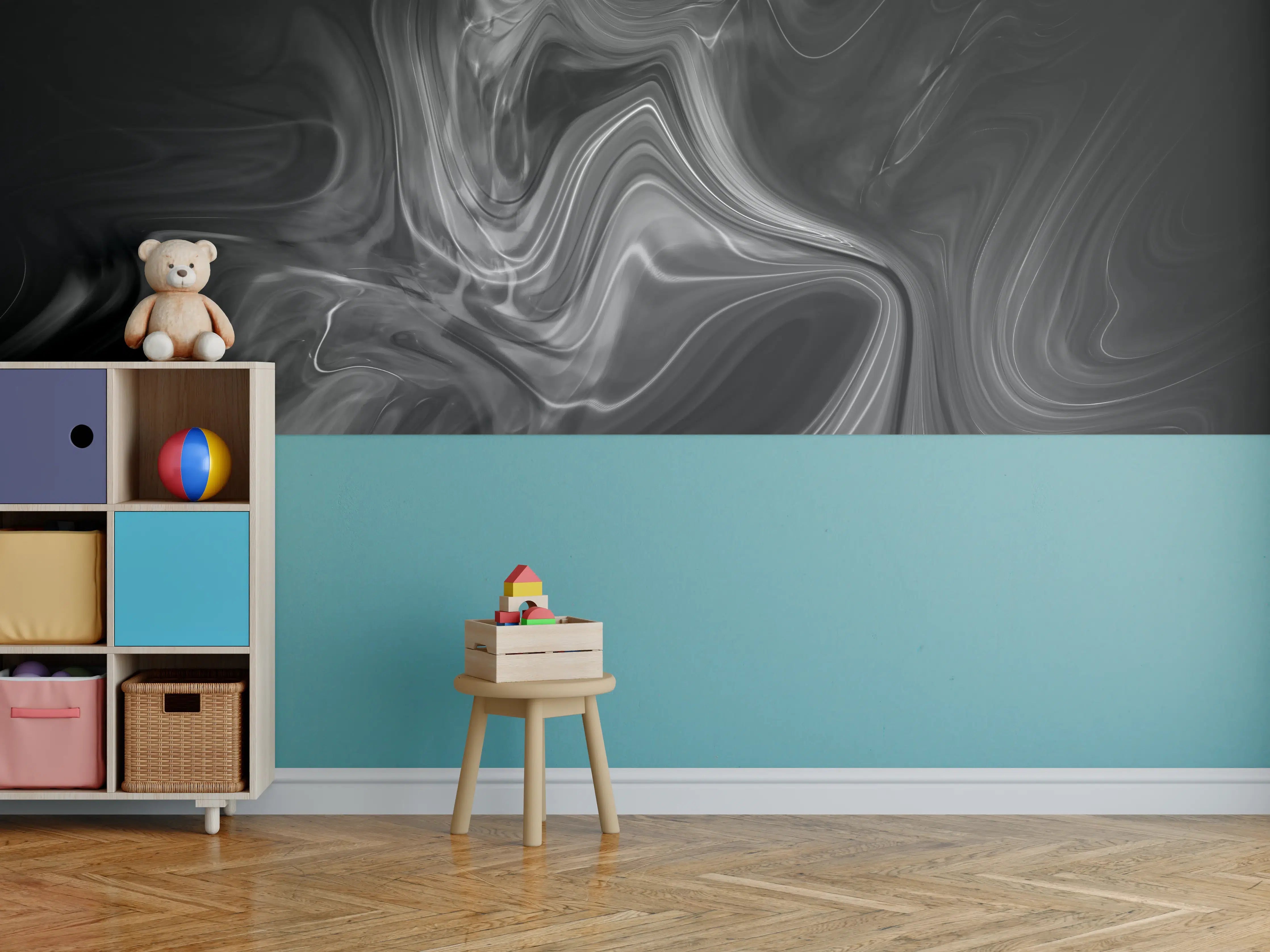 Kinderzimmer Wandgestaltung - Schwarze Marmorstruktur mit weißen Adern