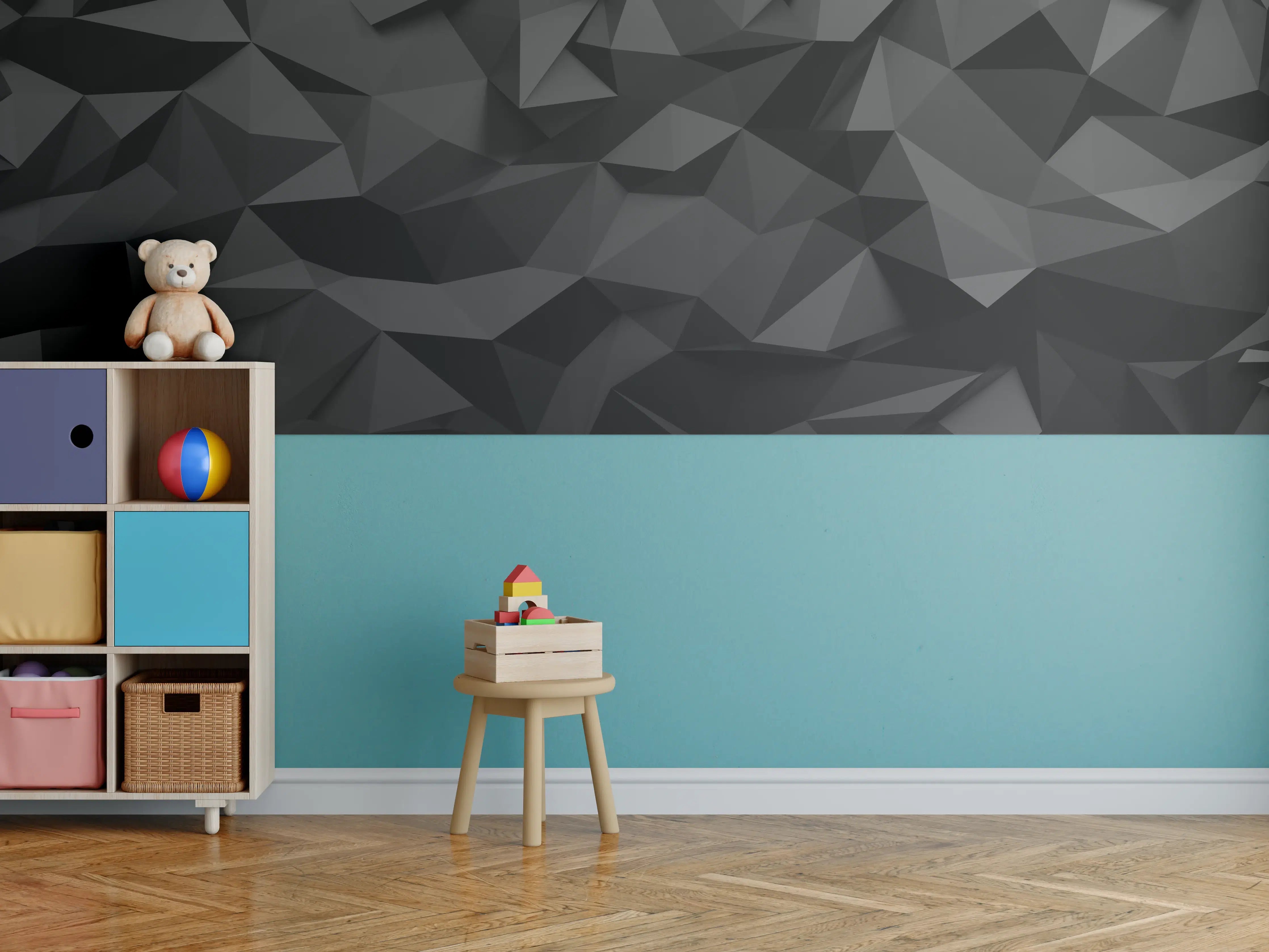Kinderzimmer Wandgestaltung - Schwarze Polygon-Muster Textur