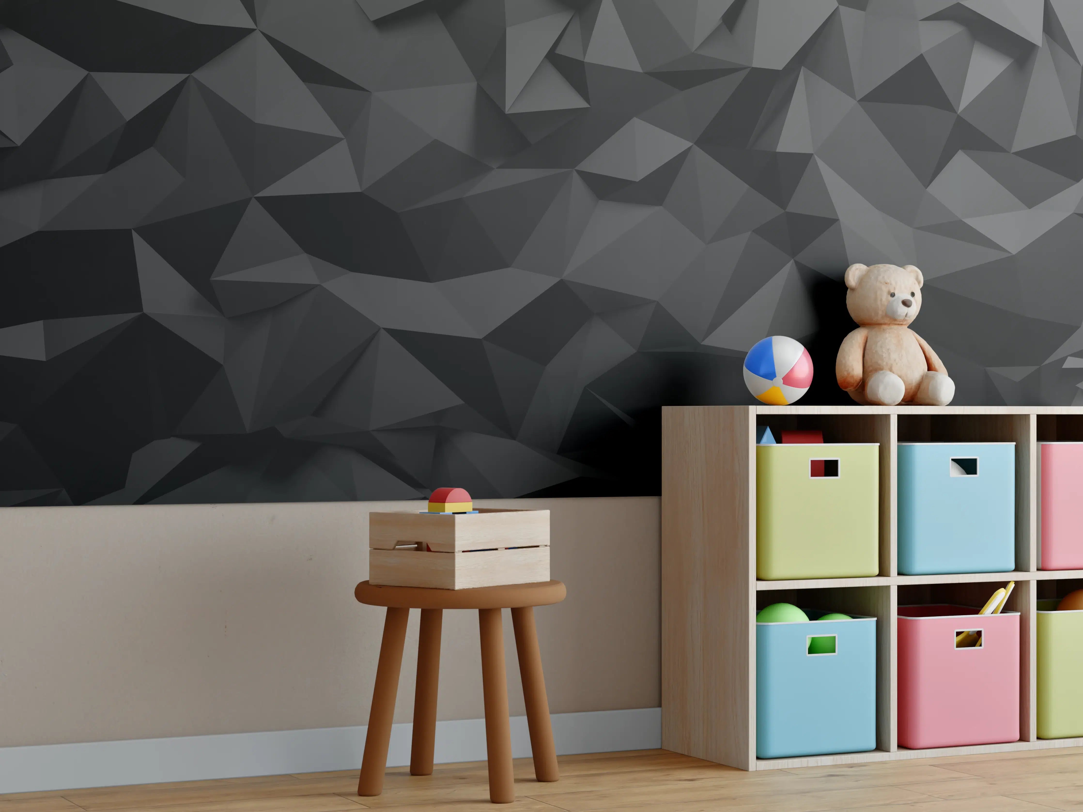 Kinderzimmer Wandgestaltung - Schwarze Polygon-Muster Textur