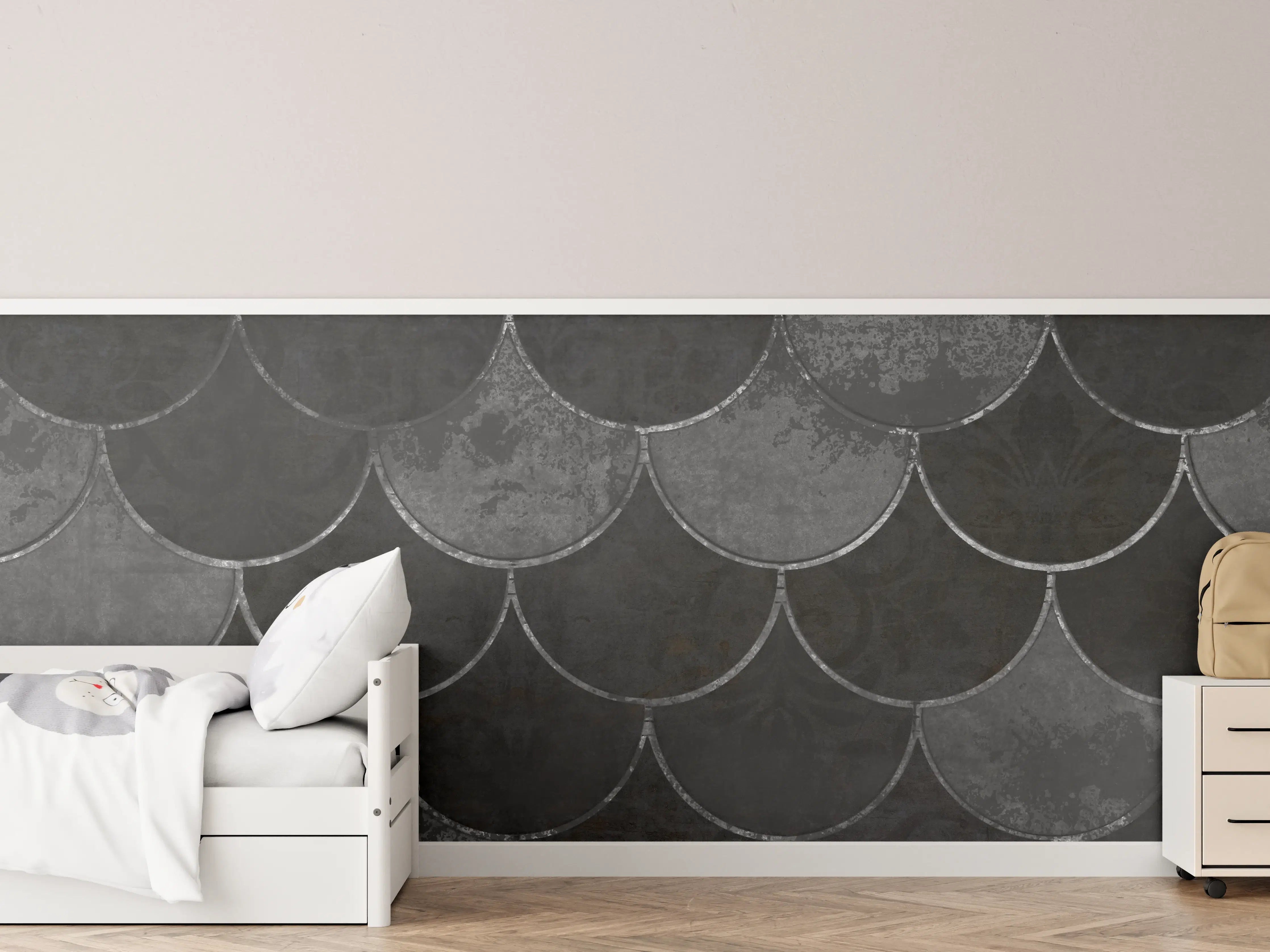 Kinderzimmer Wandgestaltung - Schwarze Scales Textur mit edging Details