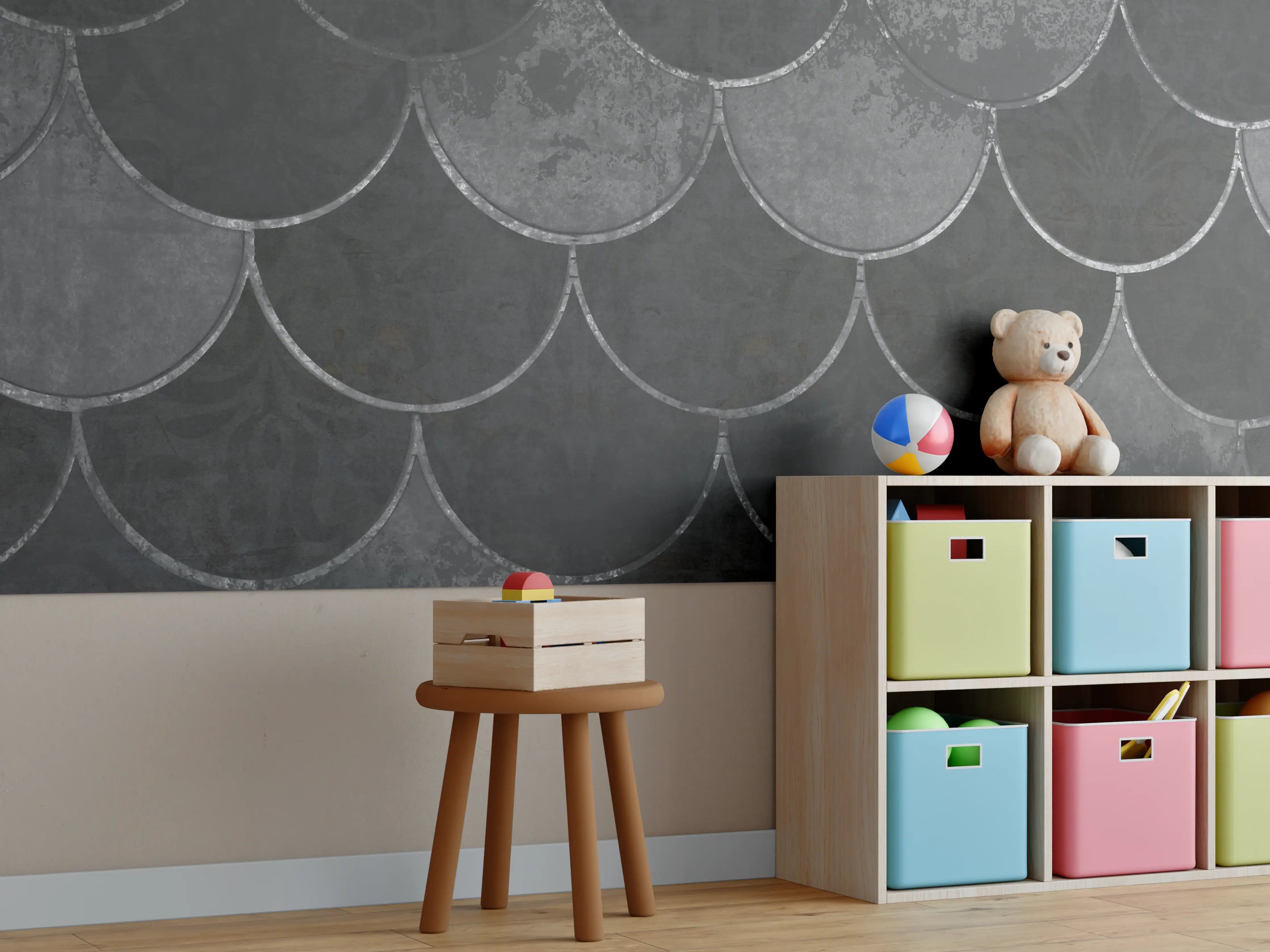 Kinderzimmer Wandgestaltung - Schwarze Scales Textur mit edging Details