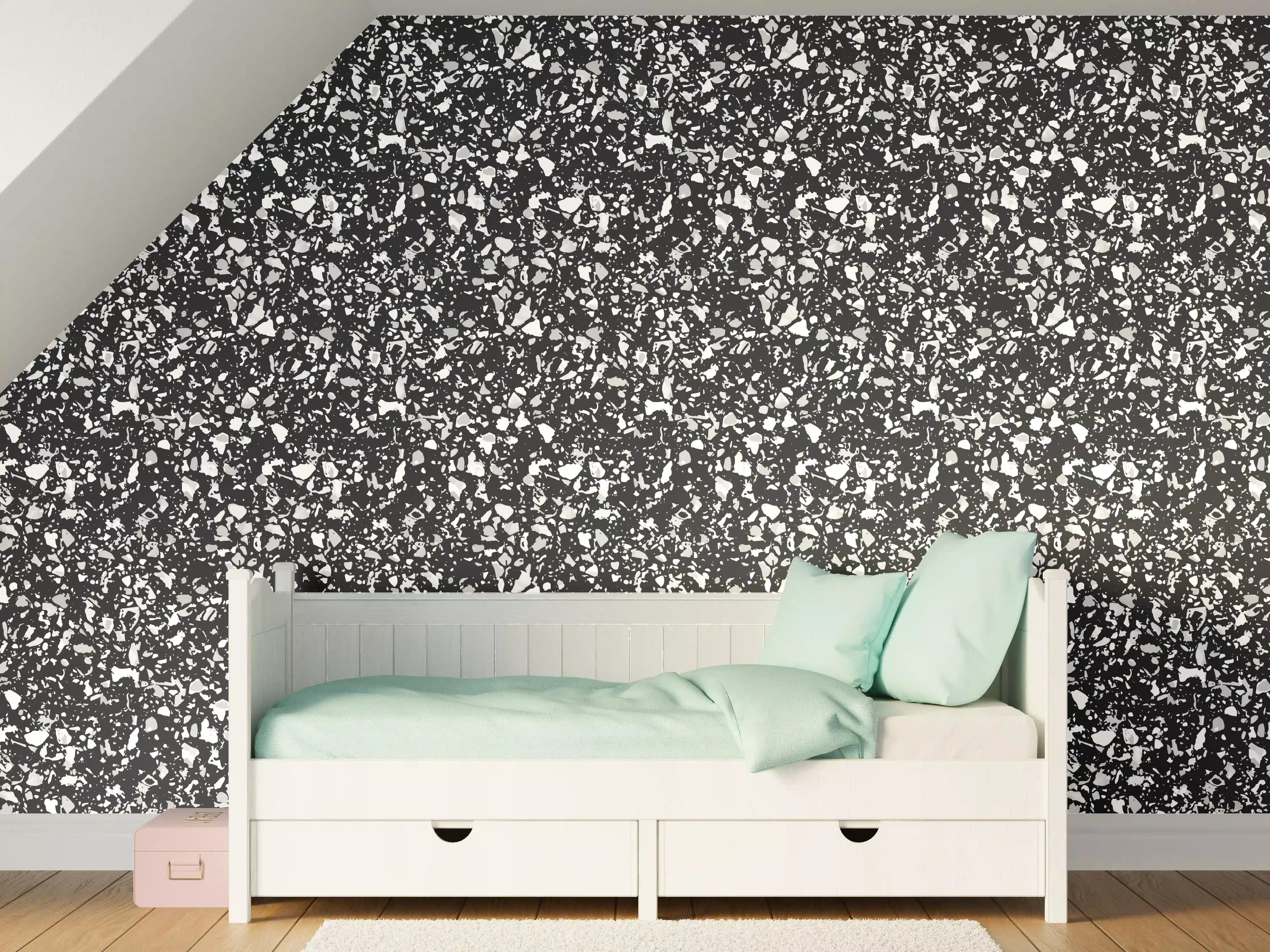 Kinderzimmer Wandgestaltung - Schwarze Terrazzo-Optik