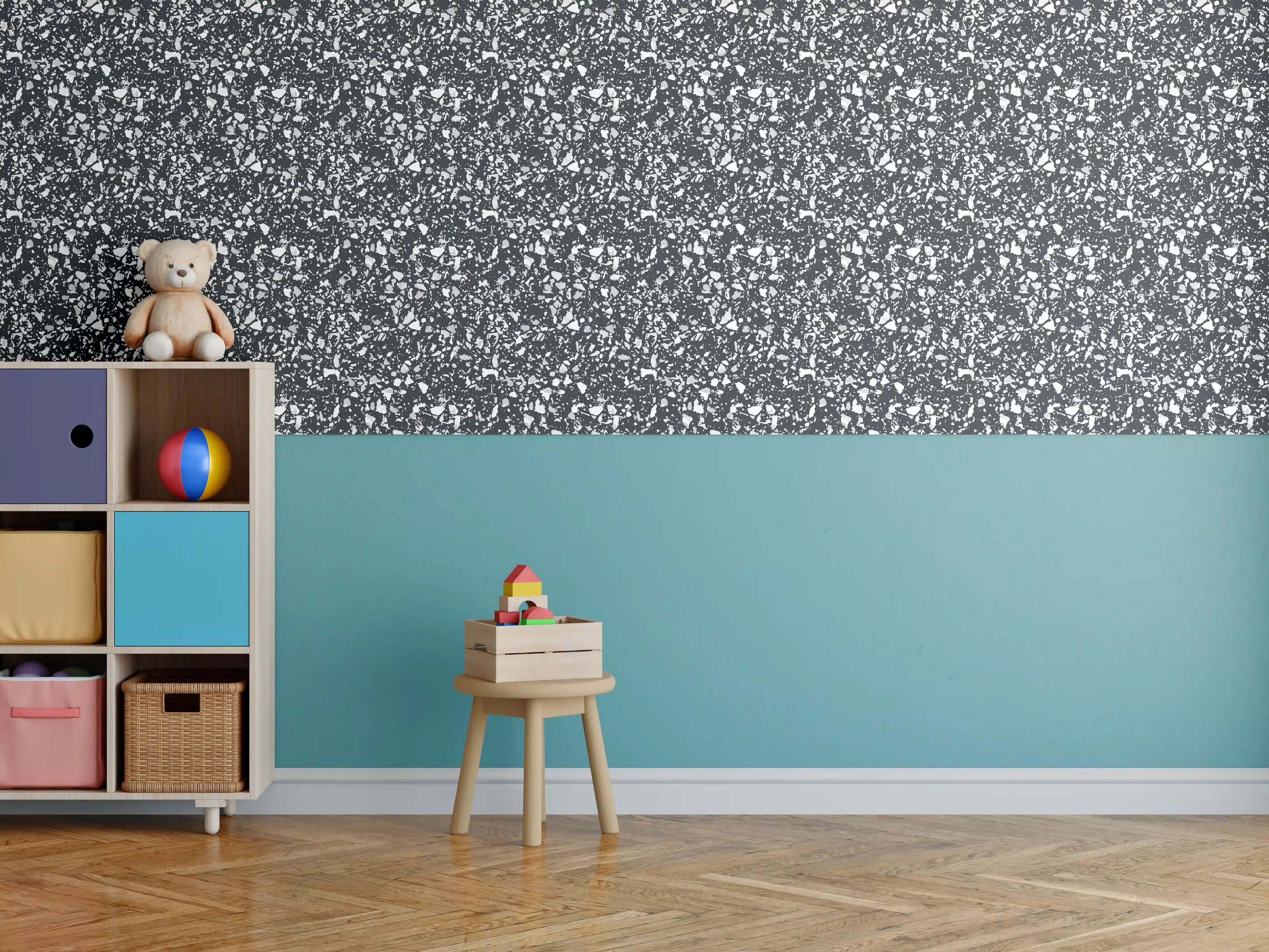 Kinderzimmer Wandgestaltung - Schwarze Terrazzo-Optik