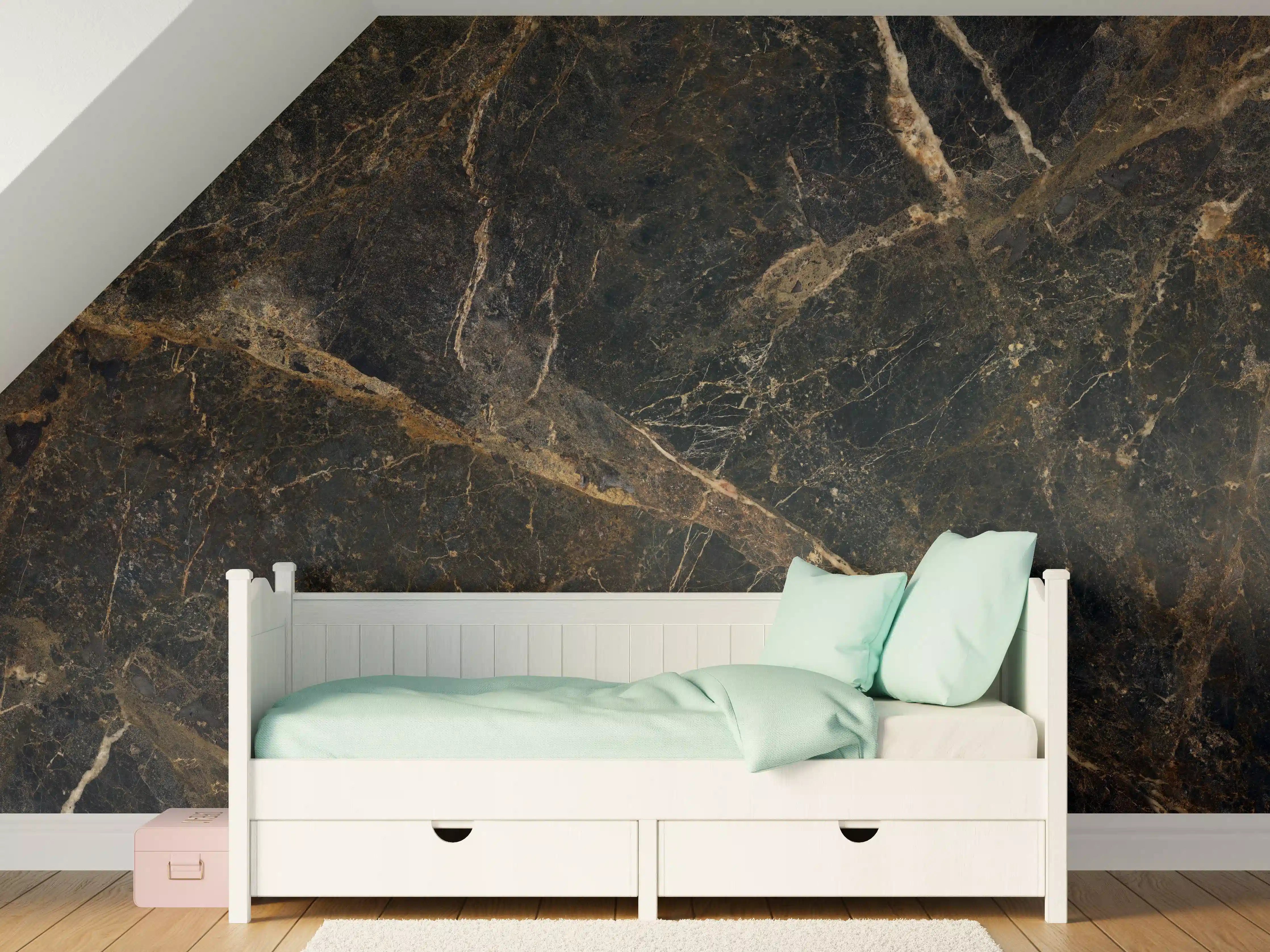 Kinderzimmer Wandgestaltung - Schwarze edle Marmortextur