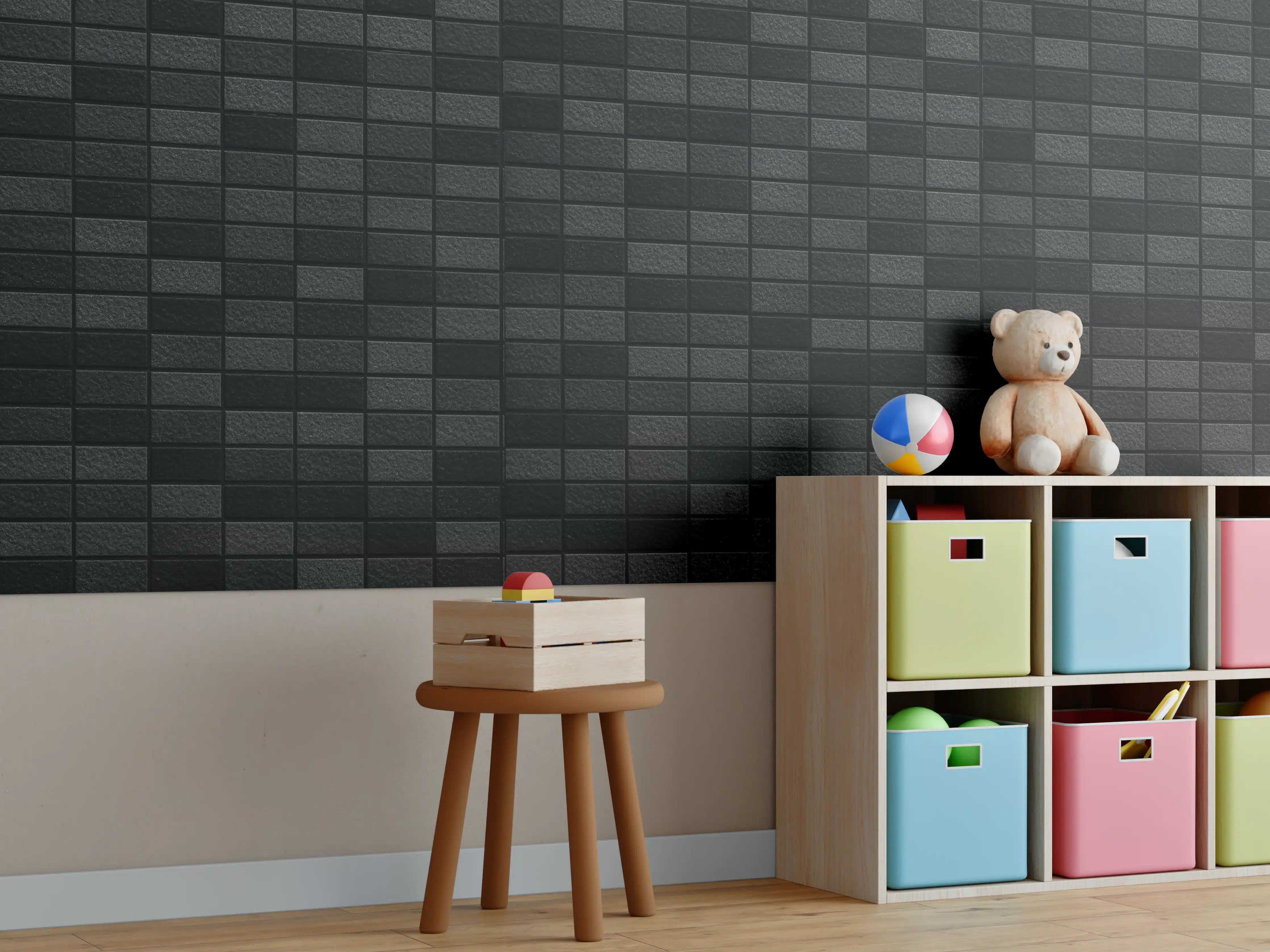 Kinderzimmer Wandgestaltung - Schwarze edle Steinfliesen Hintergrund