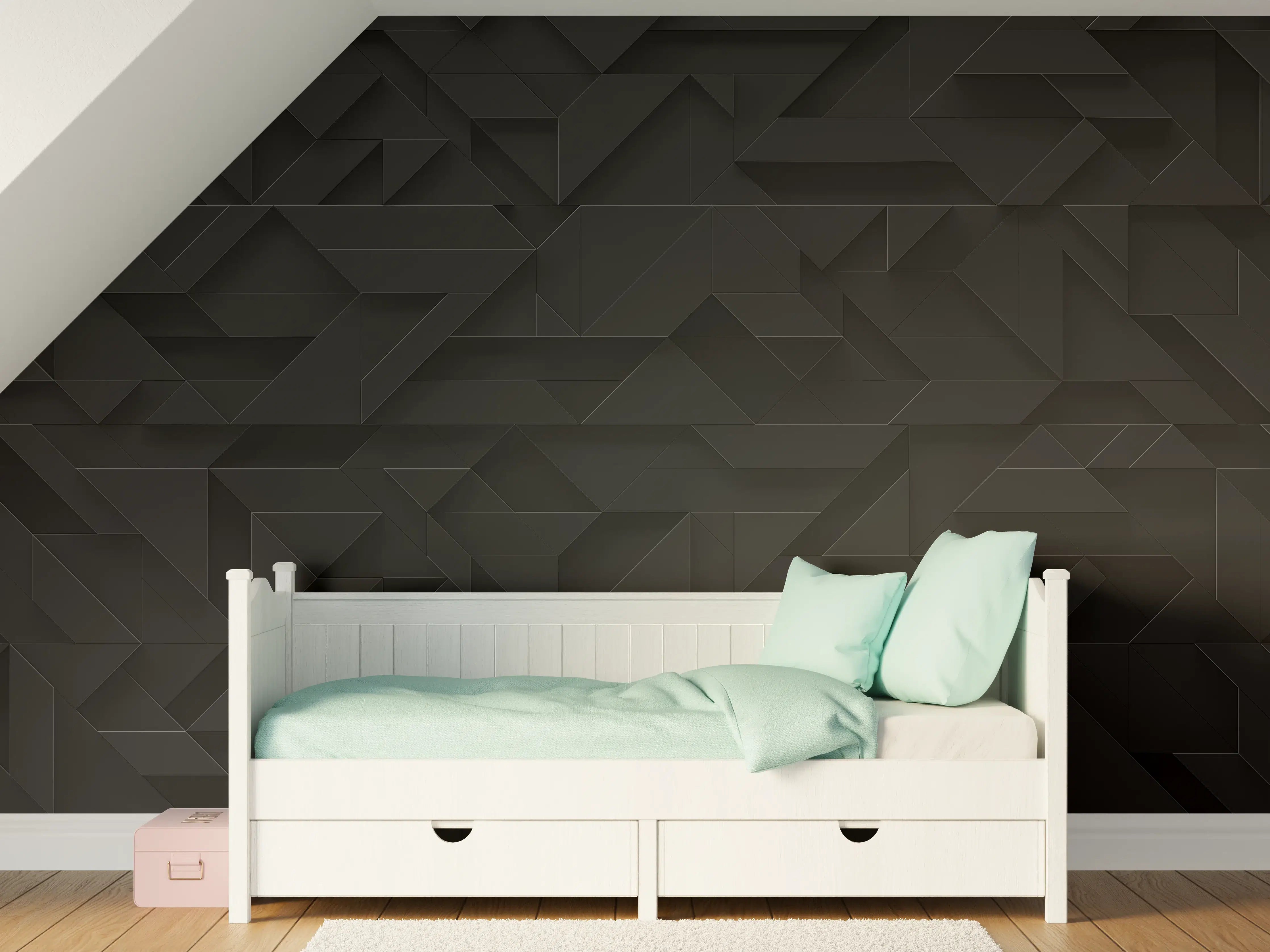 Kinderzimmer Wandgestaltung - Schwarze futuristische Wand - 3D