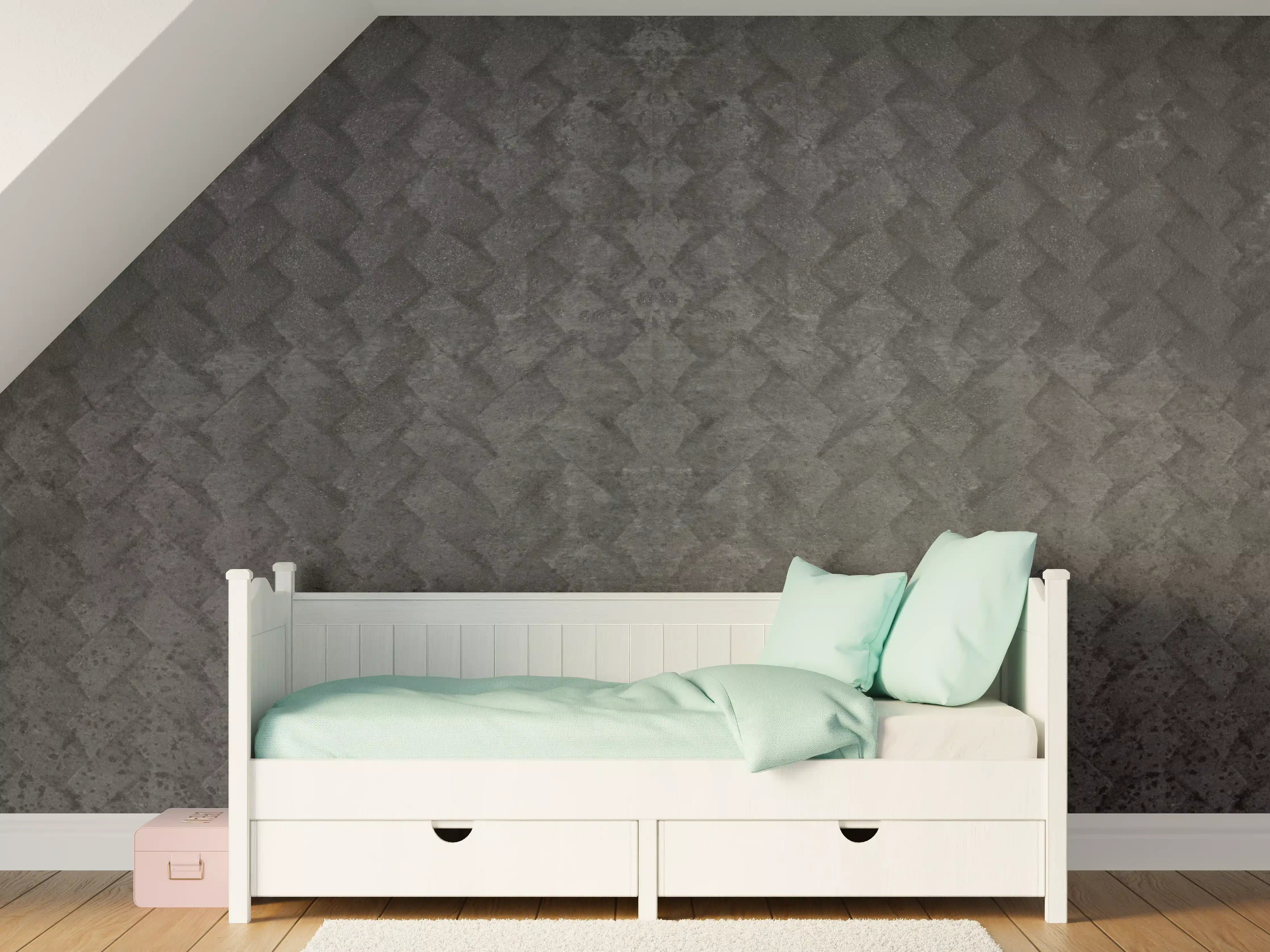 Kinderzimmer Wandgestaltung - Schwarze geometrisches Betonwand
