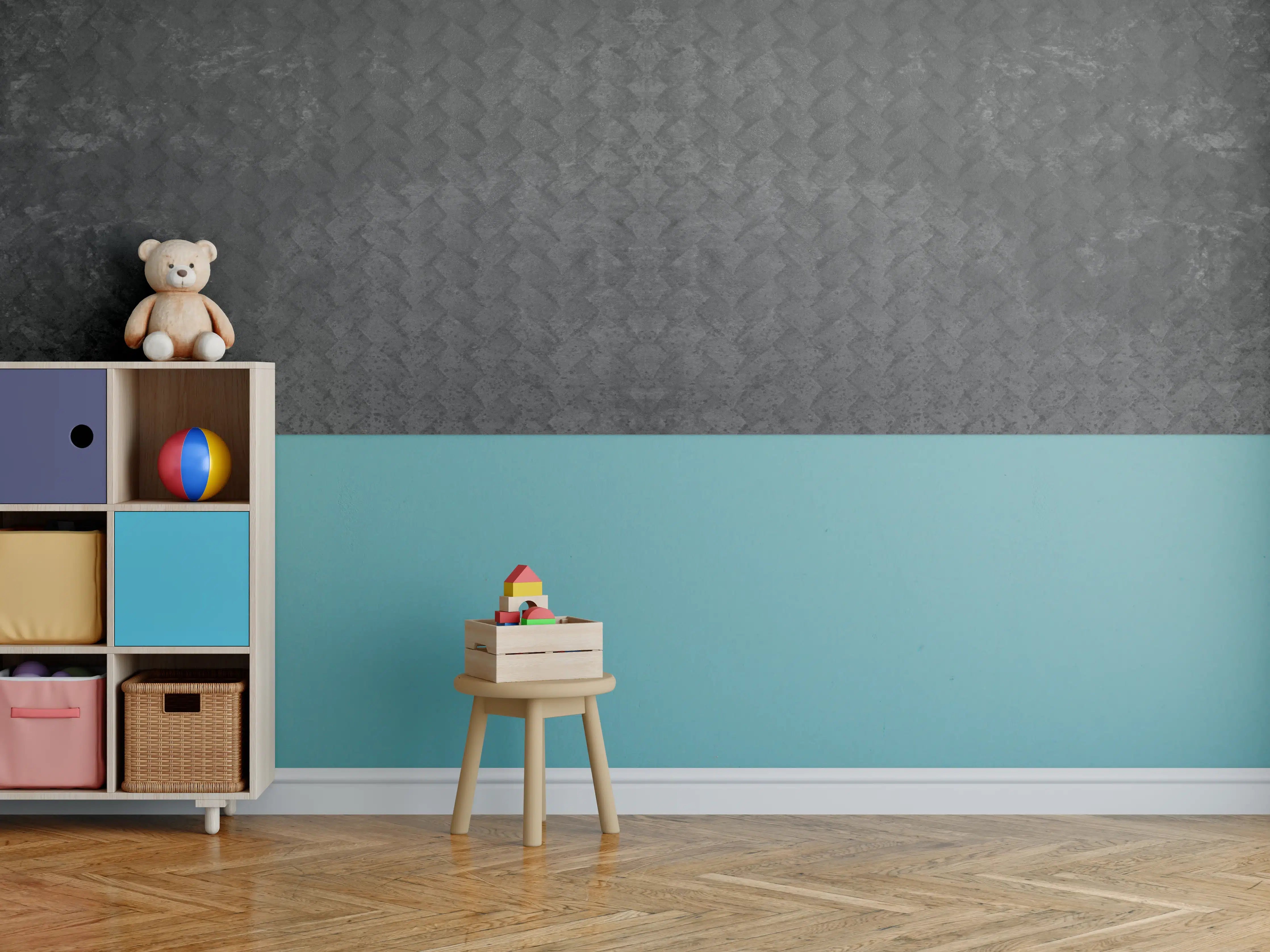 Kinderzimmer Wandgestaltung - Schwarze geometrisches Betonwand