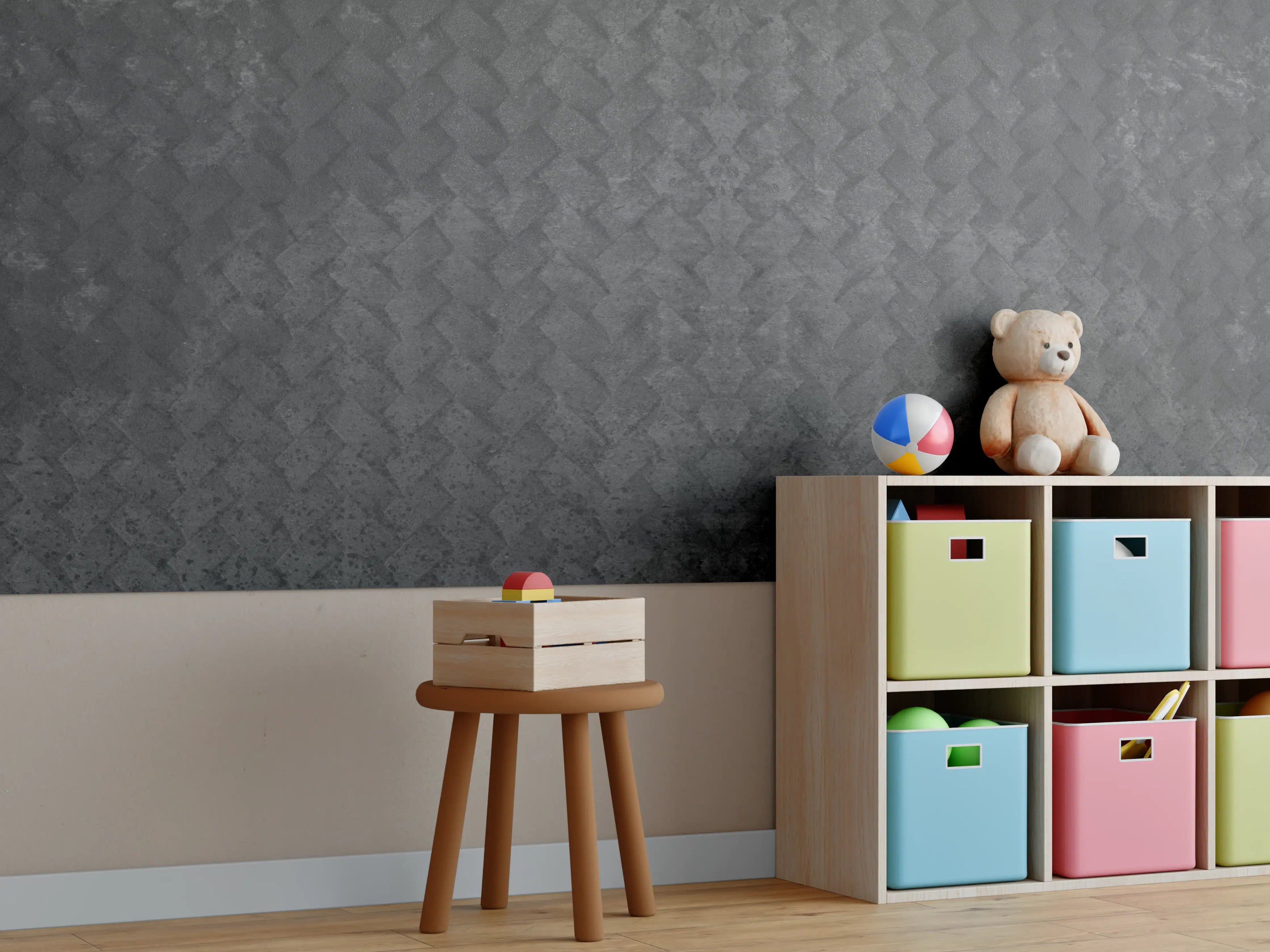 Kinderzimmer Wandgestaltung - Schwarze geometrisches Betonwand
