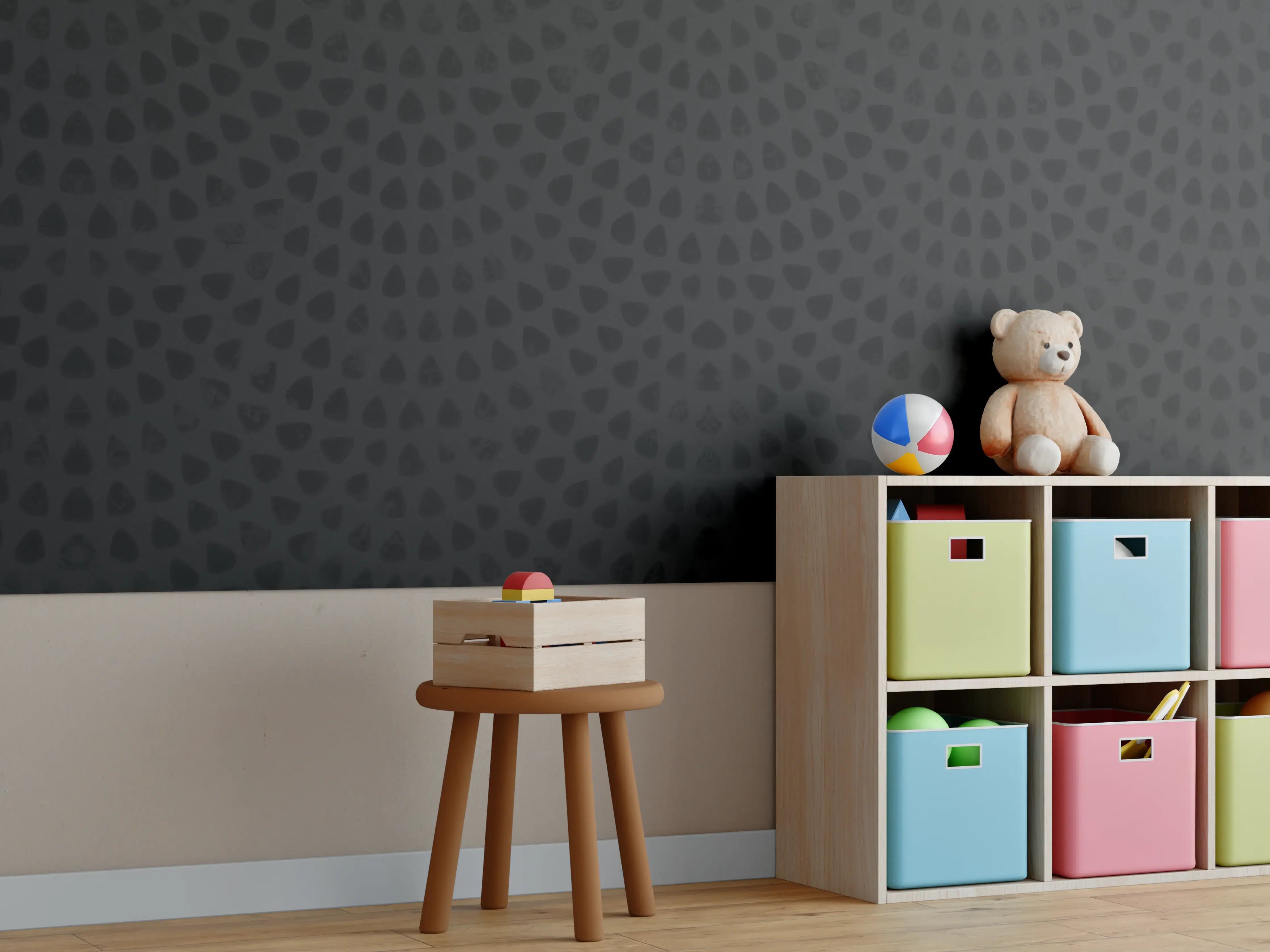 Kinderzimmer Wandgestaltung - Schwarze geometrisches Stempelmuster