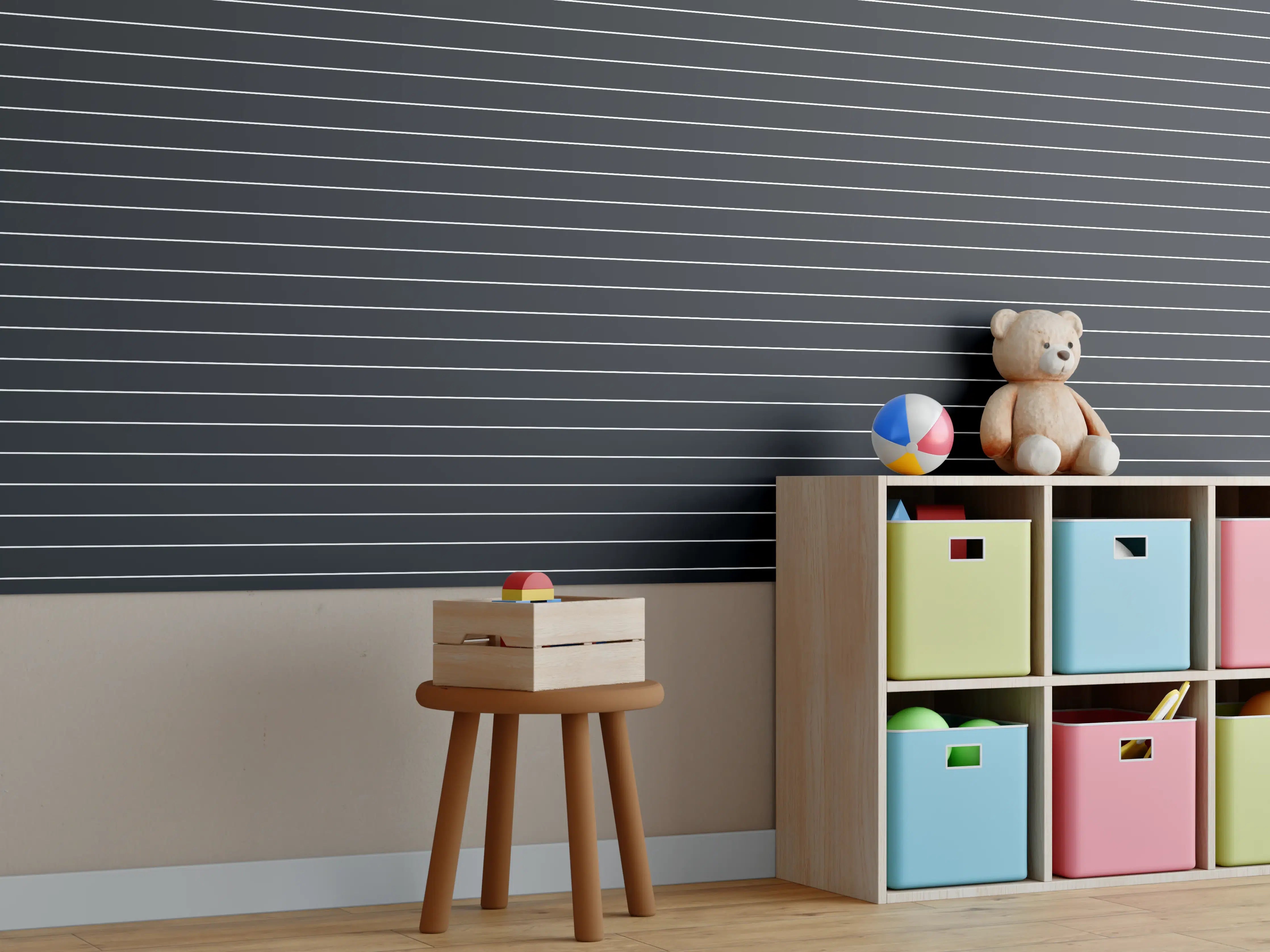 Kinderzimmer Wandgestaltung - Schwarze horizontale Linien